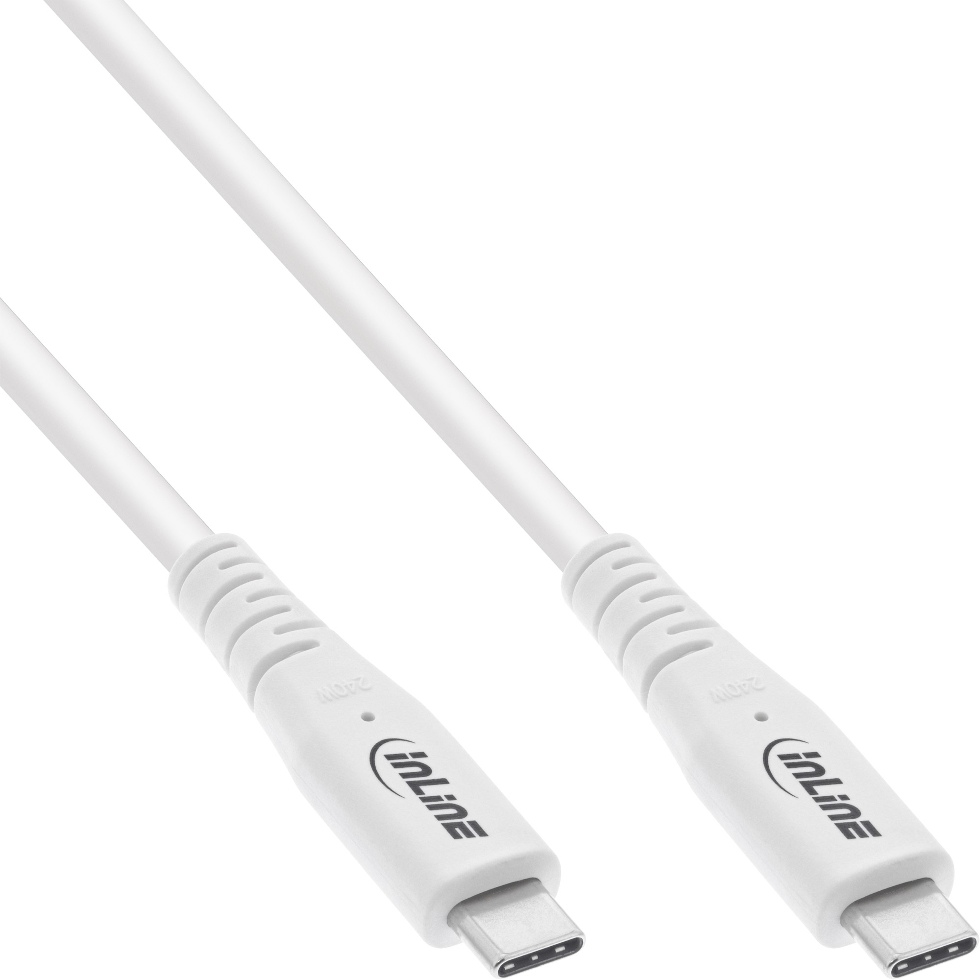 Witte USB-C kabels. Kabels hebben witte connectoren met het 'inLine' logo.