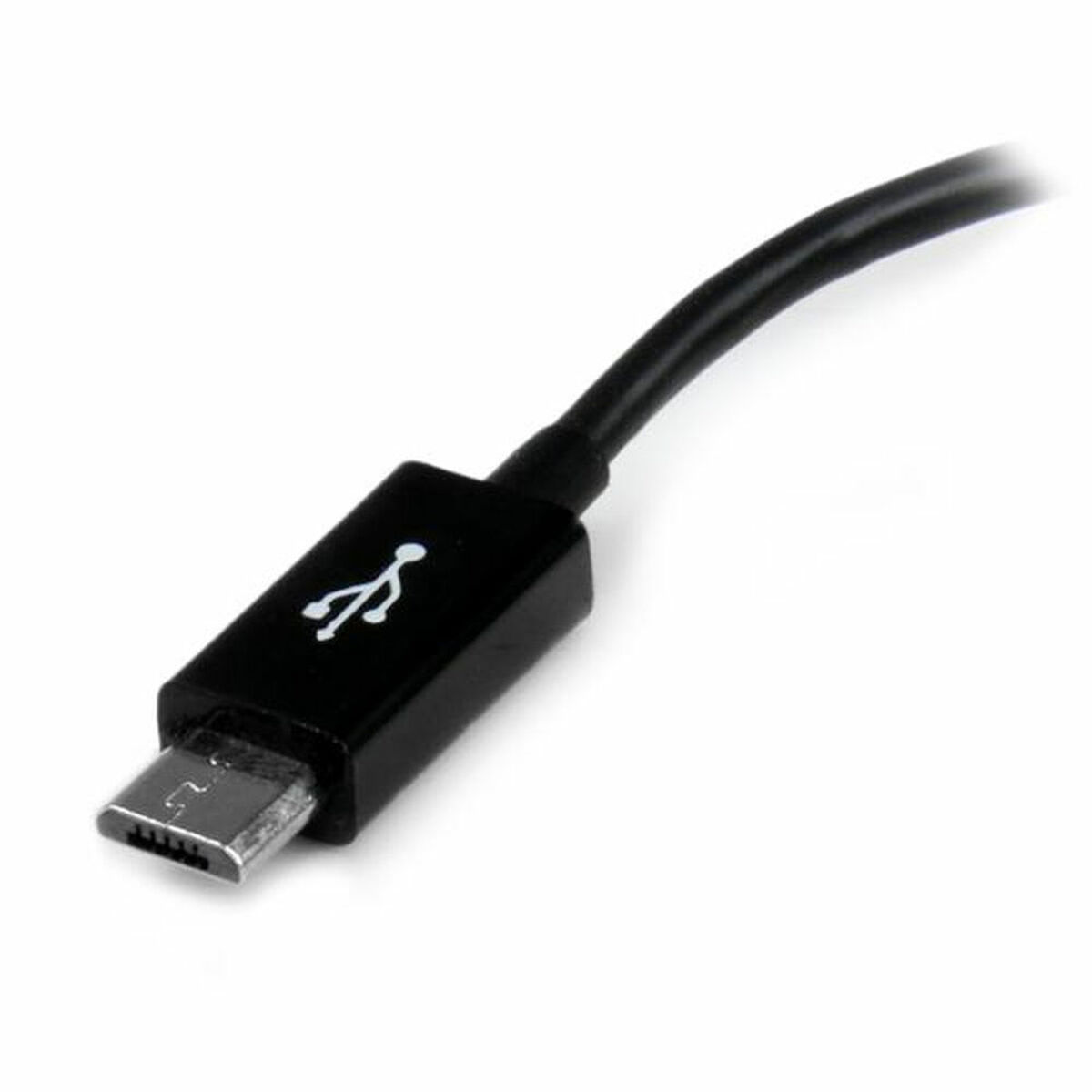 Cavo USB nero con connettore micro USB.
