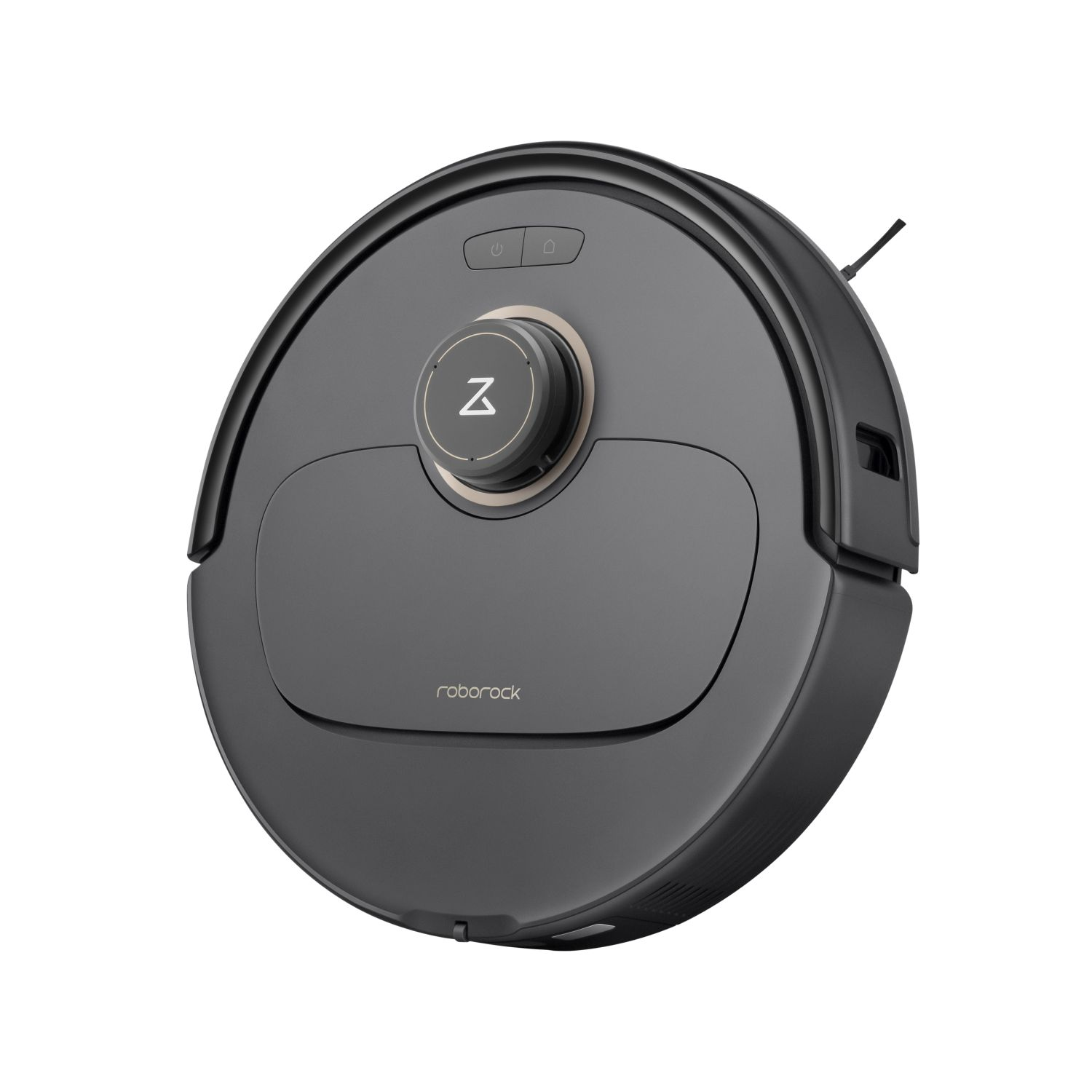 Ciemnoszary robot odkurzający o okrągłym kształcie.