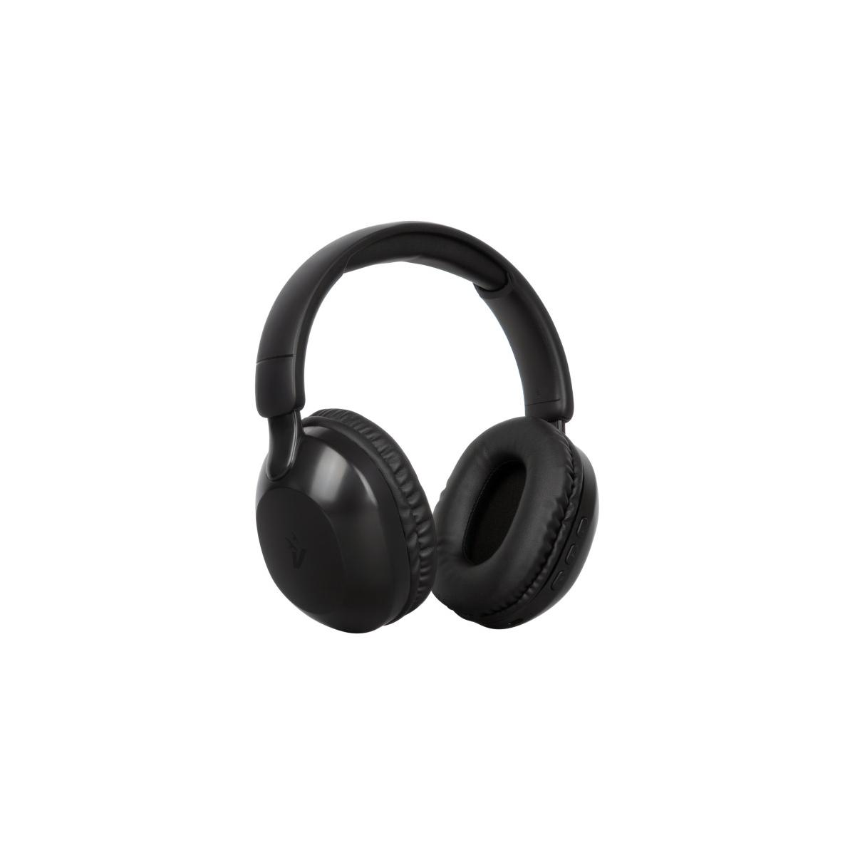 Cuffie wireless nere con archetto e padiglioni imbottiti, su sfondo bianco.