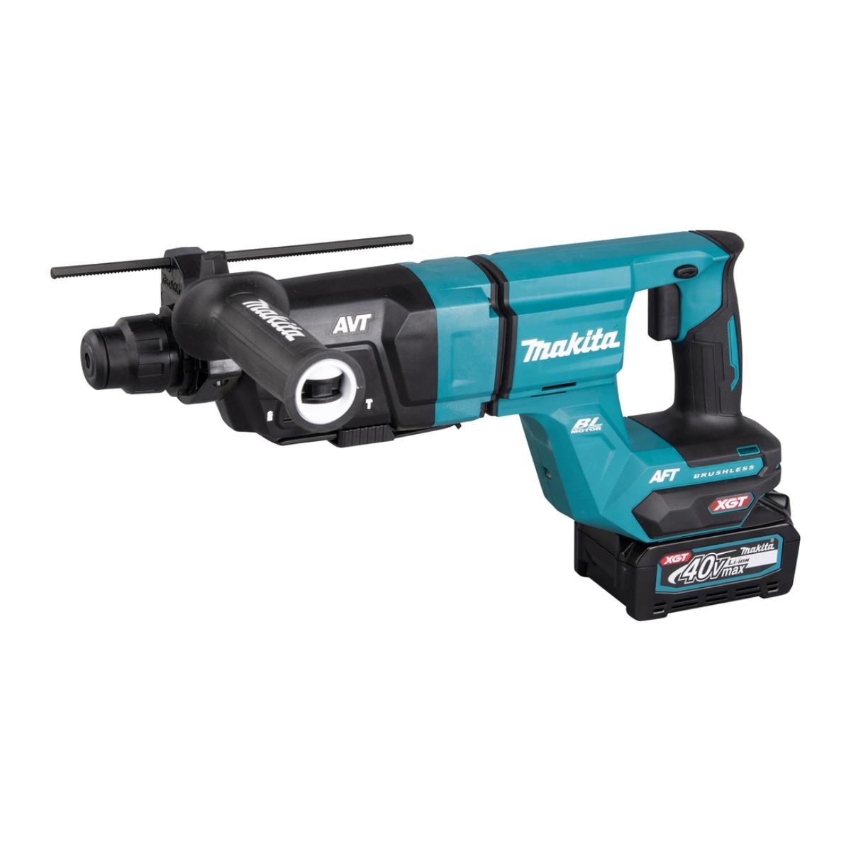 Makita teal und schwarze Bohrmaschine mit Akku.