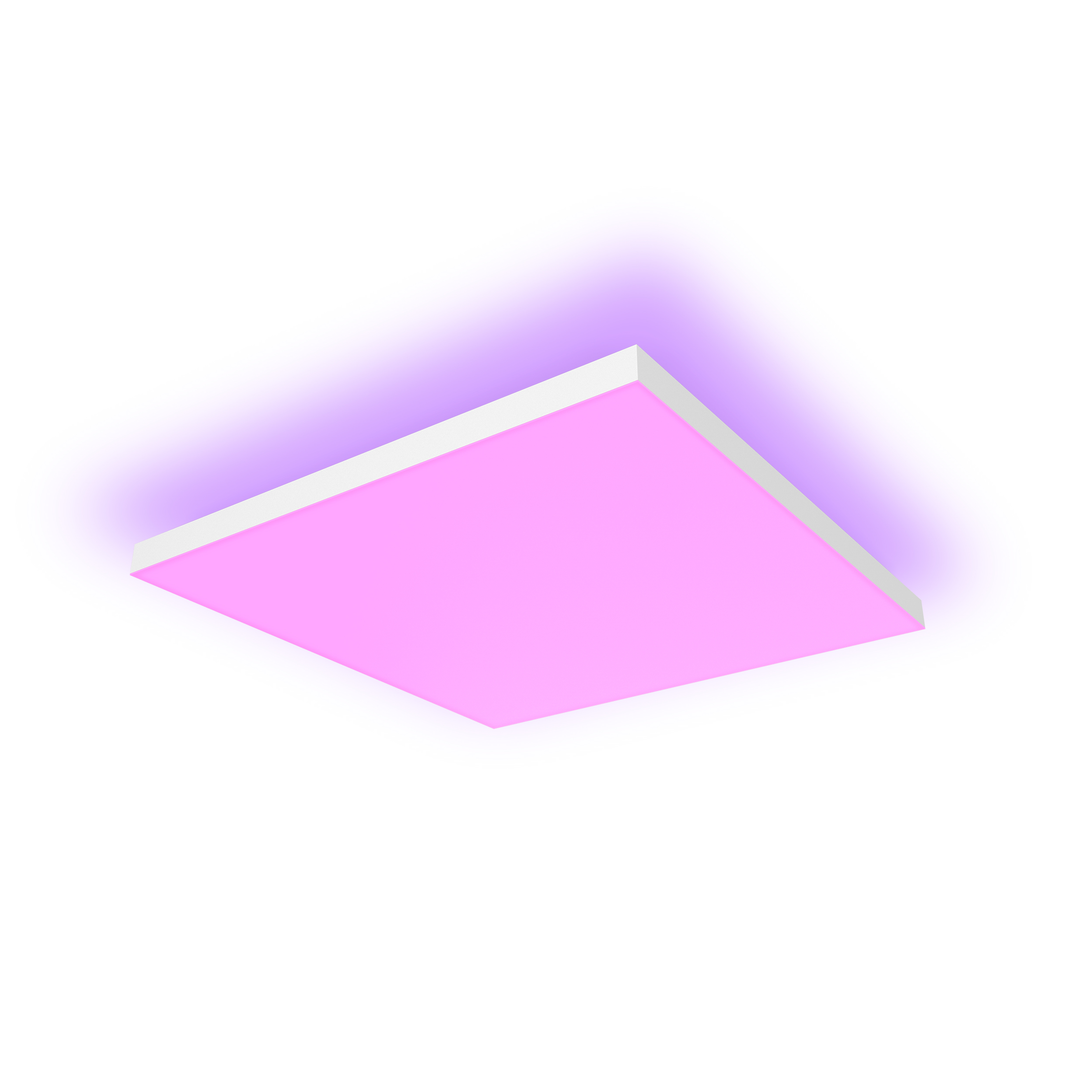 Pannello luminoso quadrato rosa. La luce ha un bordo bianco ed è accesa.