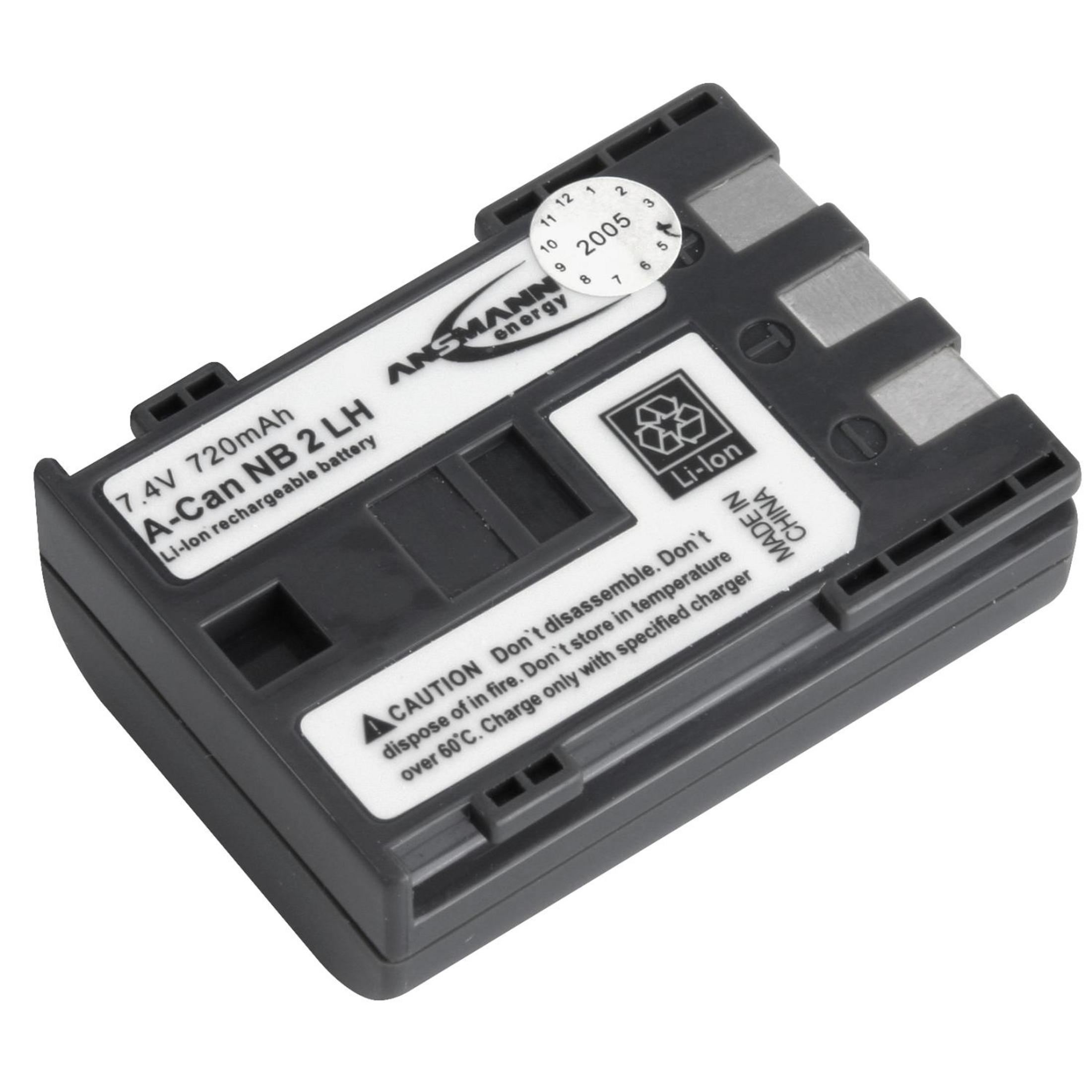Schwarzer Akku mit weißem Etikett, '7,4V 720mAh' und 'Li-ion'.