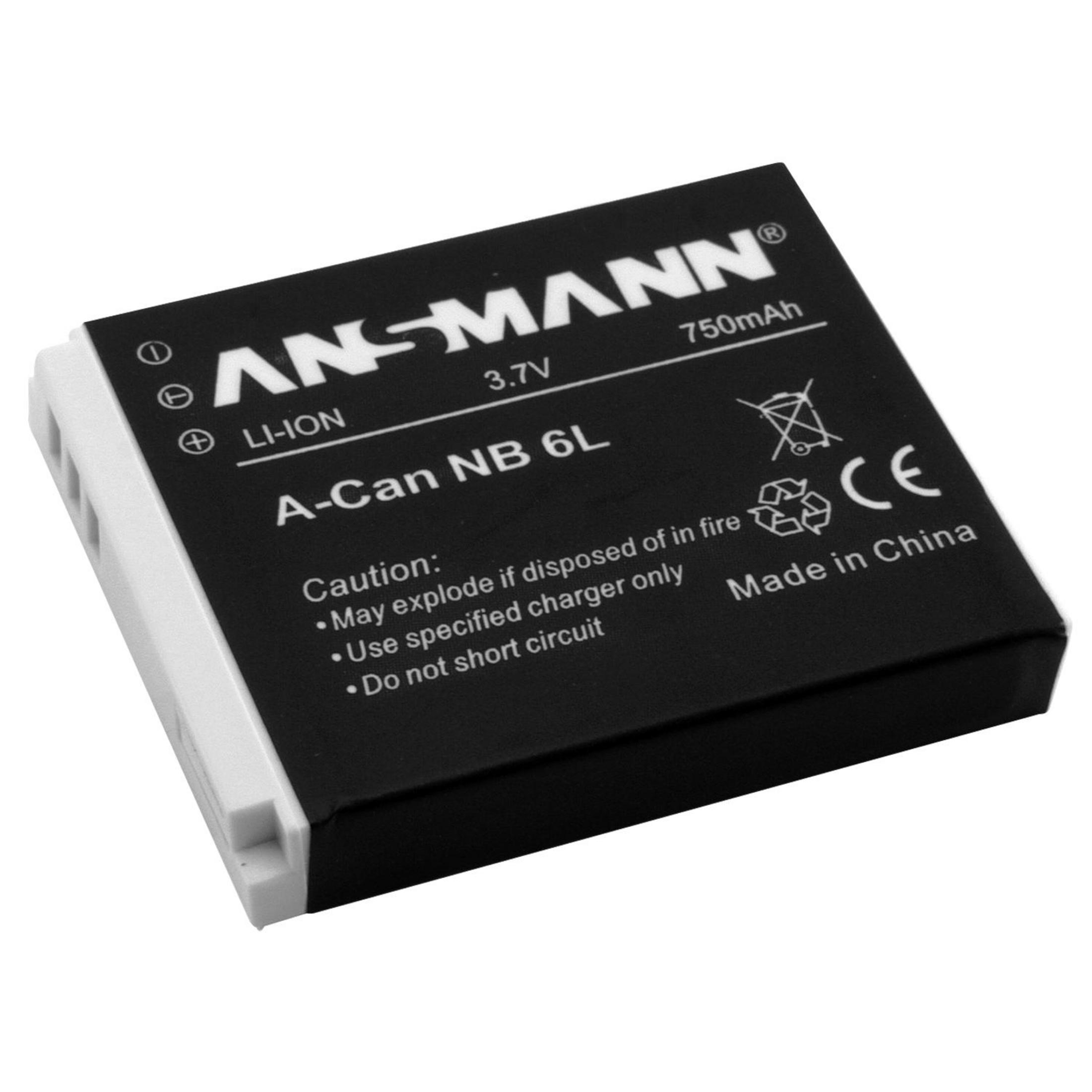Schwarz-weiße Ansmann-Batterie, 3,7 V, 750 mAh, mit Warnhinweisen, weißer Hintergrund.