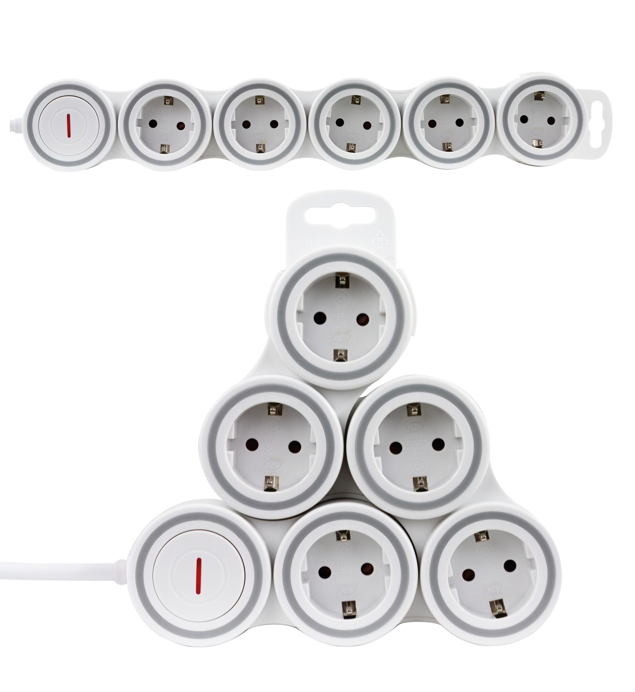 Due ciabatte bianche. Una è dritta e l'altra a forma di triangolo con porte USB.