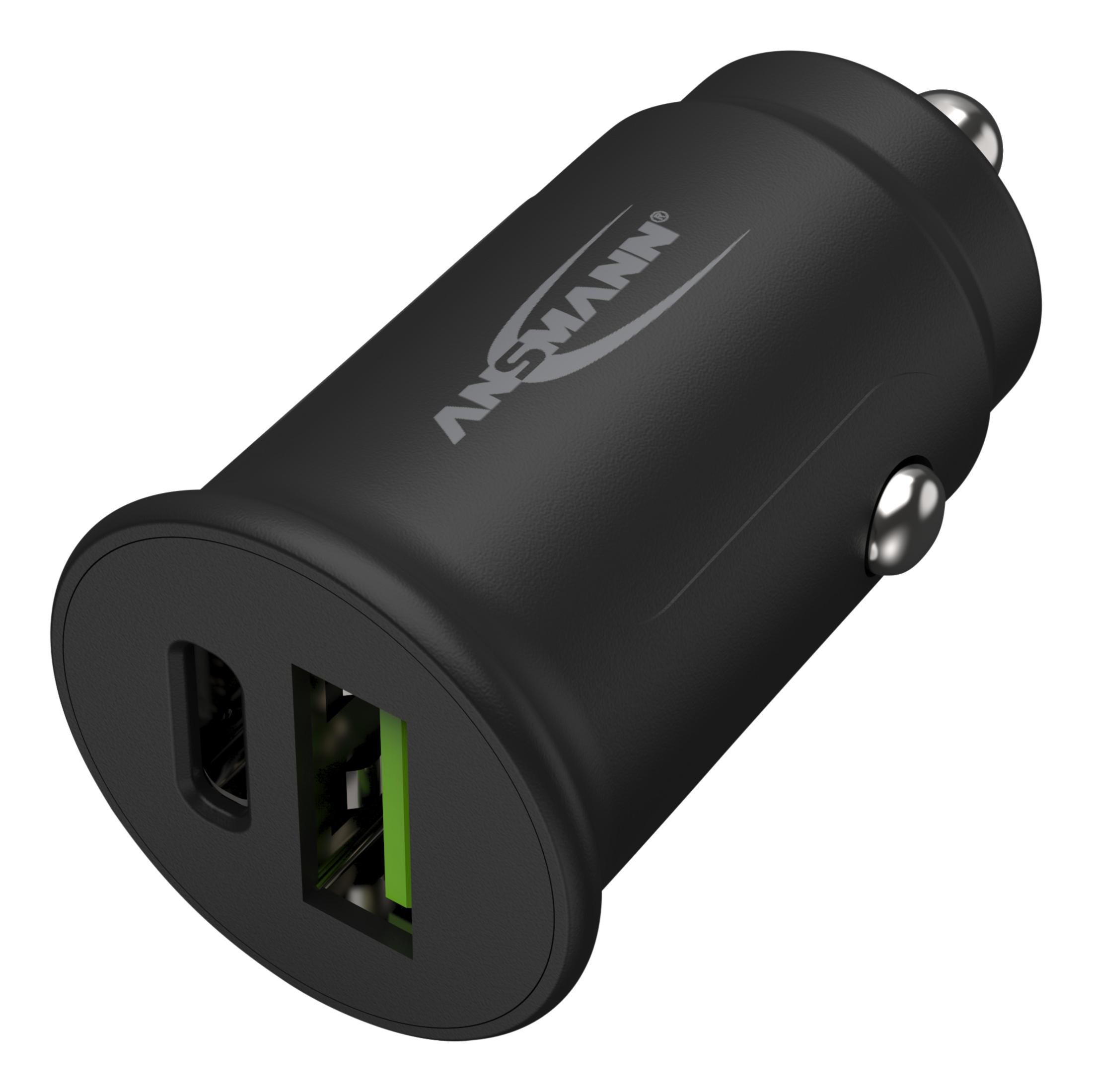 Caricabatterie per auto ANSMANN nero con porte USB.