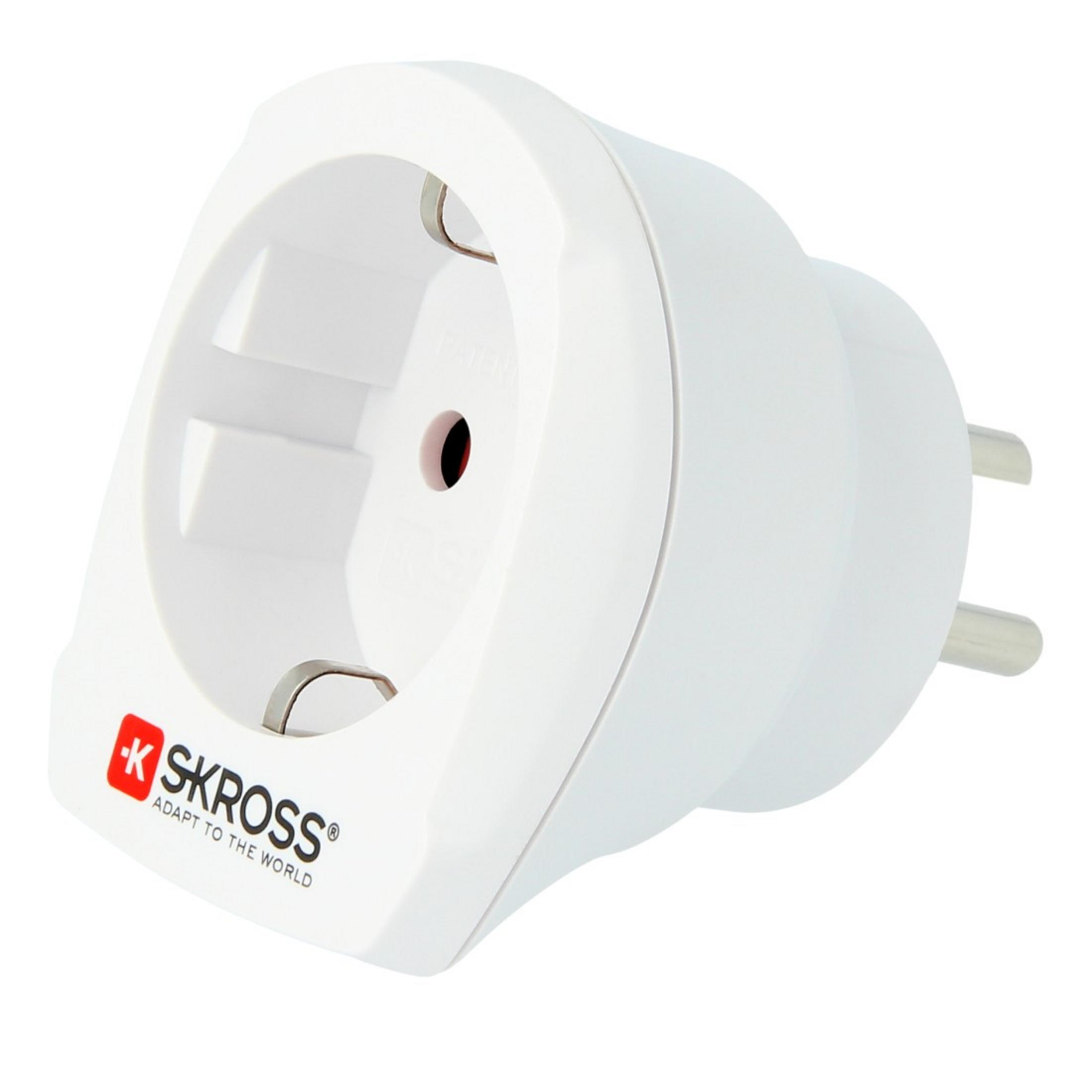 Weißer Adapter mit zwei Stiften und einem roten Punkt.