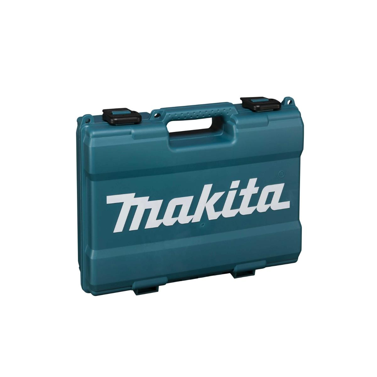 Ein teal Makita Koffer mit weißem Makita Logo.