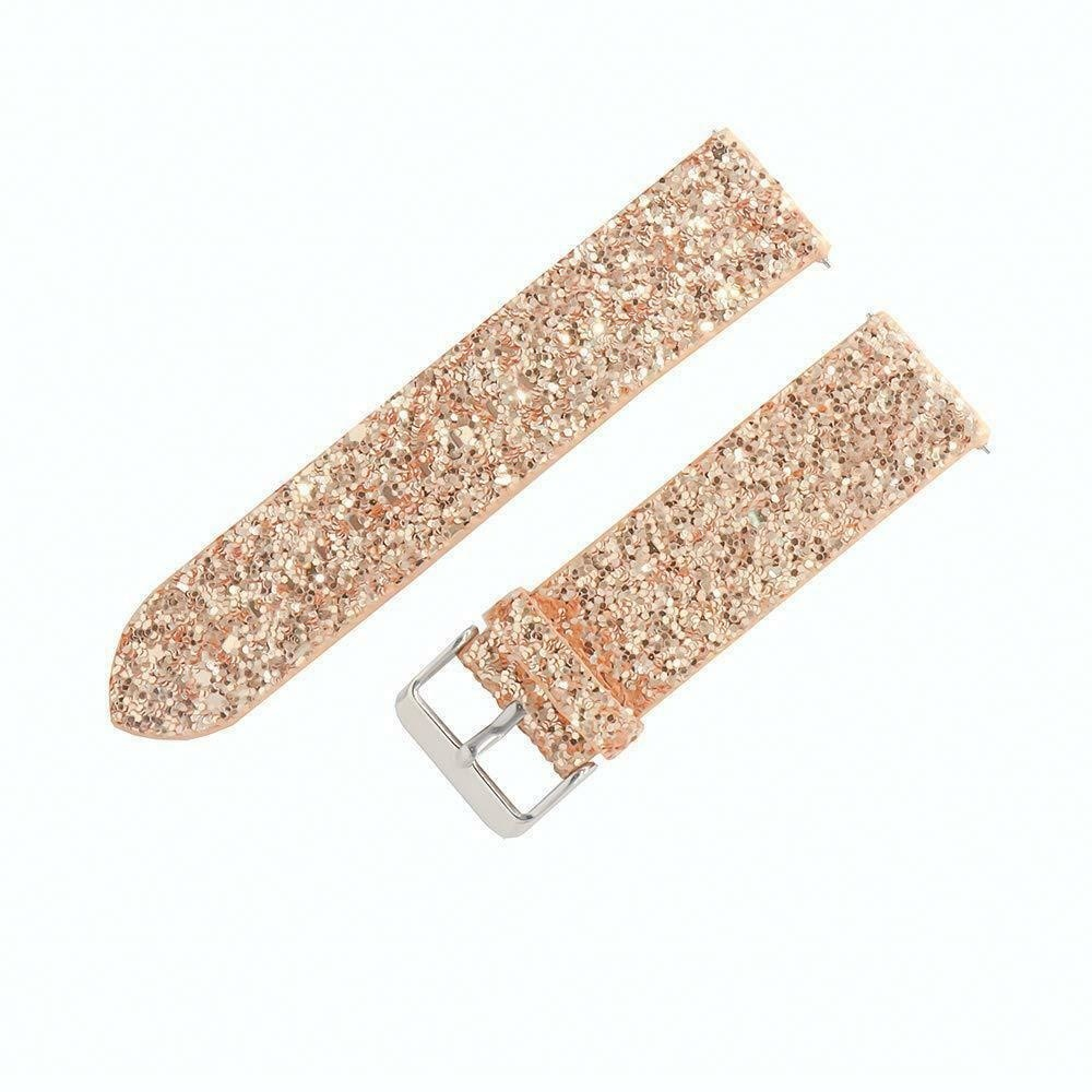 Zwei Armbänder mit Glitzer. Sie sind roségoldfarben mit silberner Schnalle.