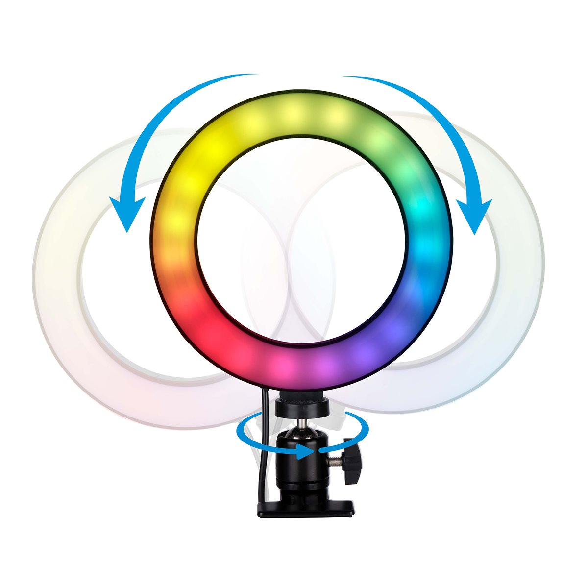 Une lumière annulaire colorée avec des flèches indiquant sa rotation.