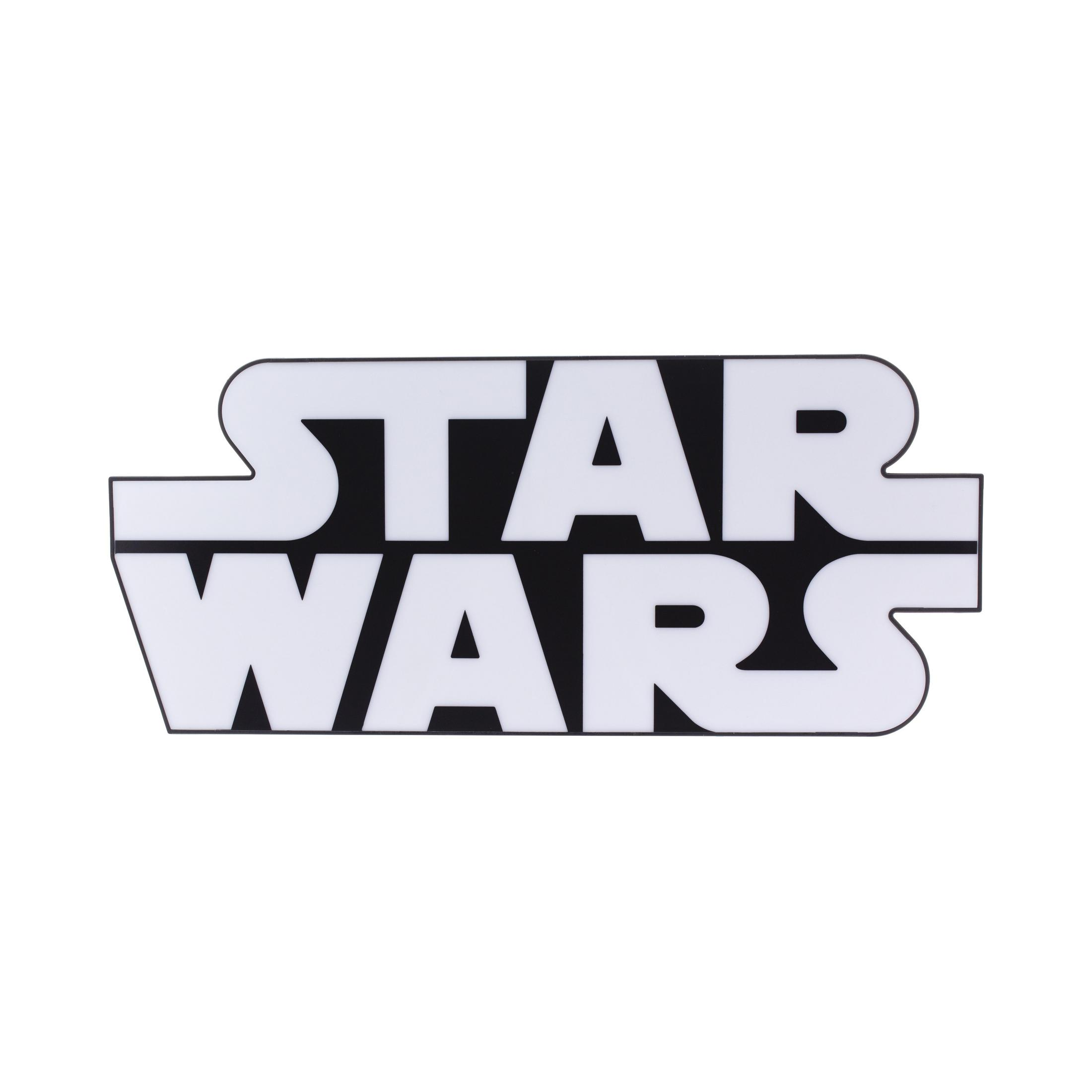Weißes, rechteckiges Star Wars Logo mit schwarzer Umrandung auf weißem Hintergrund.