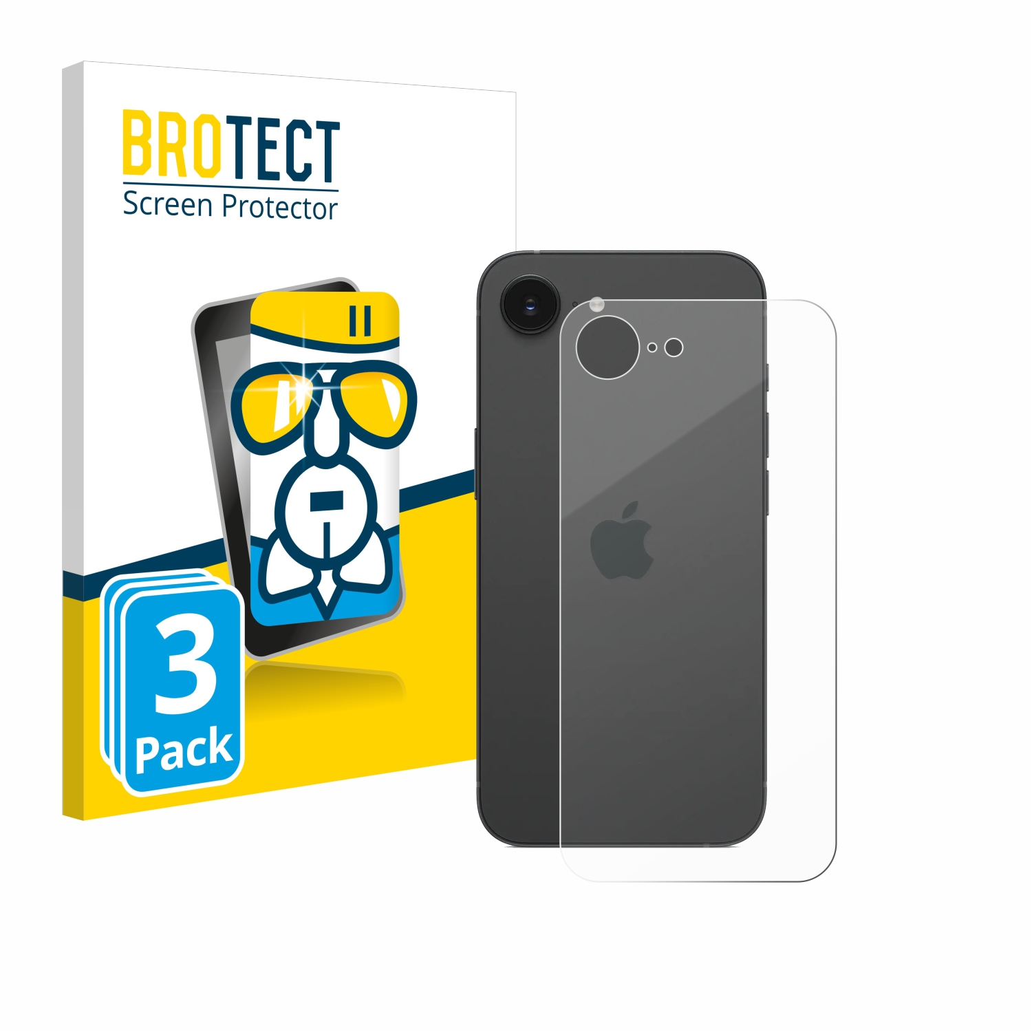 Ein iPhone mit Displayschutz. Eine Box zeigt eine Telefonillustration und 'BROTECT Screen Protector'.