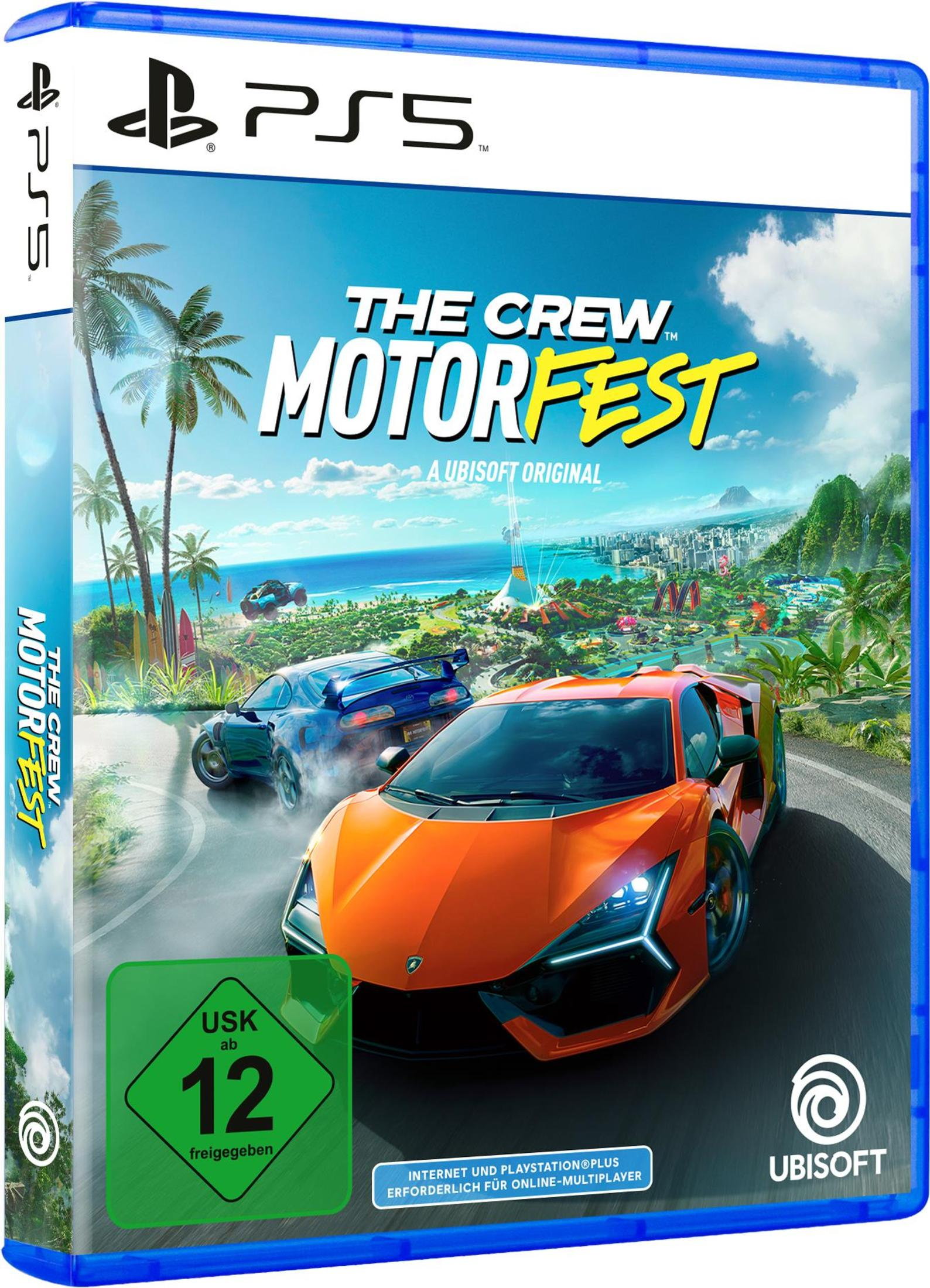 PS5-Spielcover: The Crew Motorfest, mit Autos im Rennen.