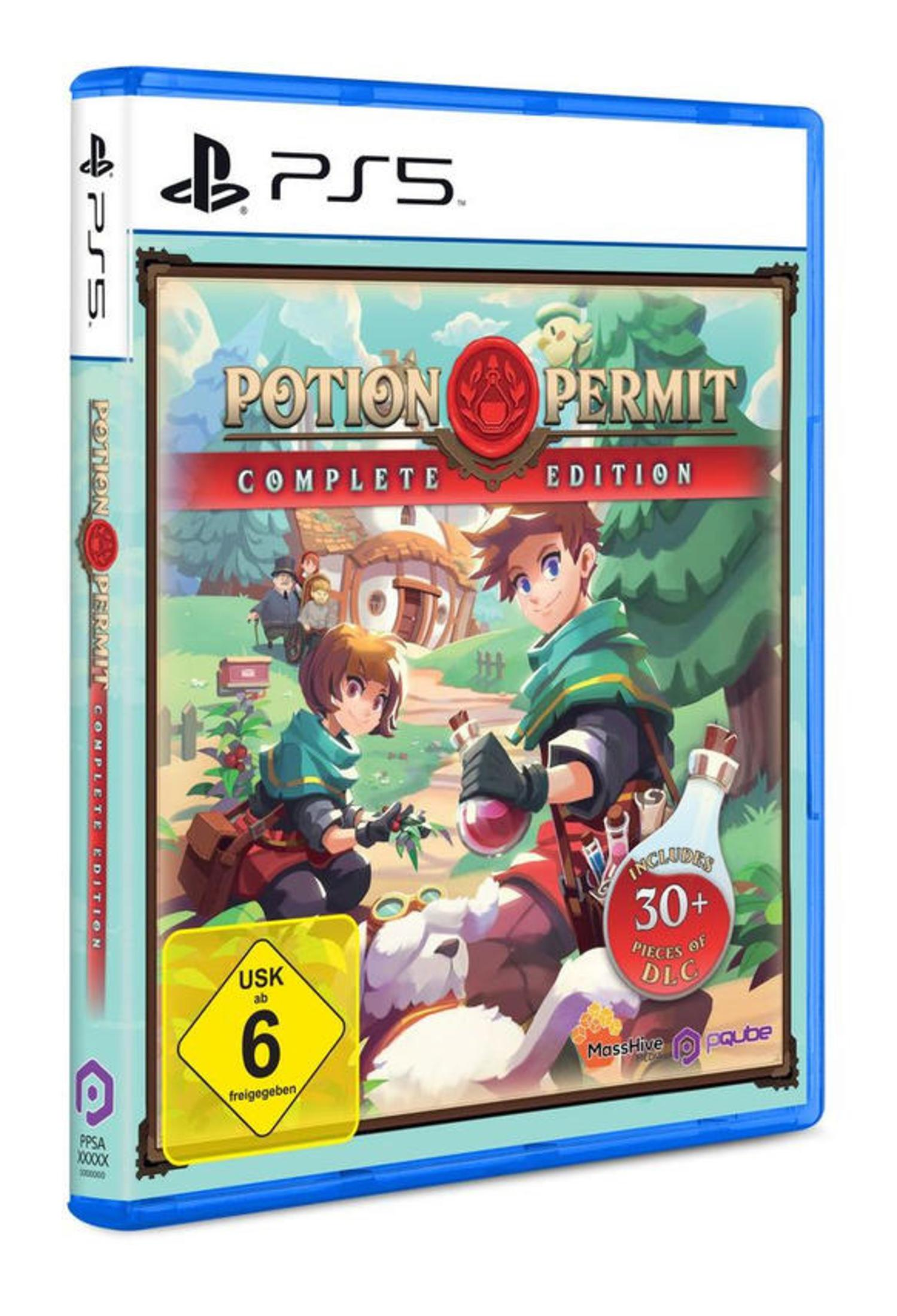 Boîte de jeu PS5 de "Potion Permit Complete Edition" avec deux personnages sur la couverture.