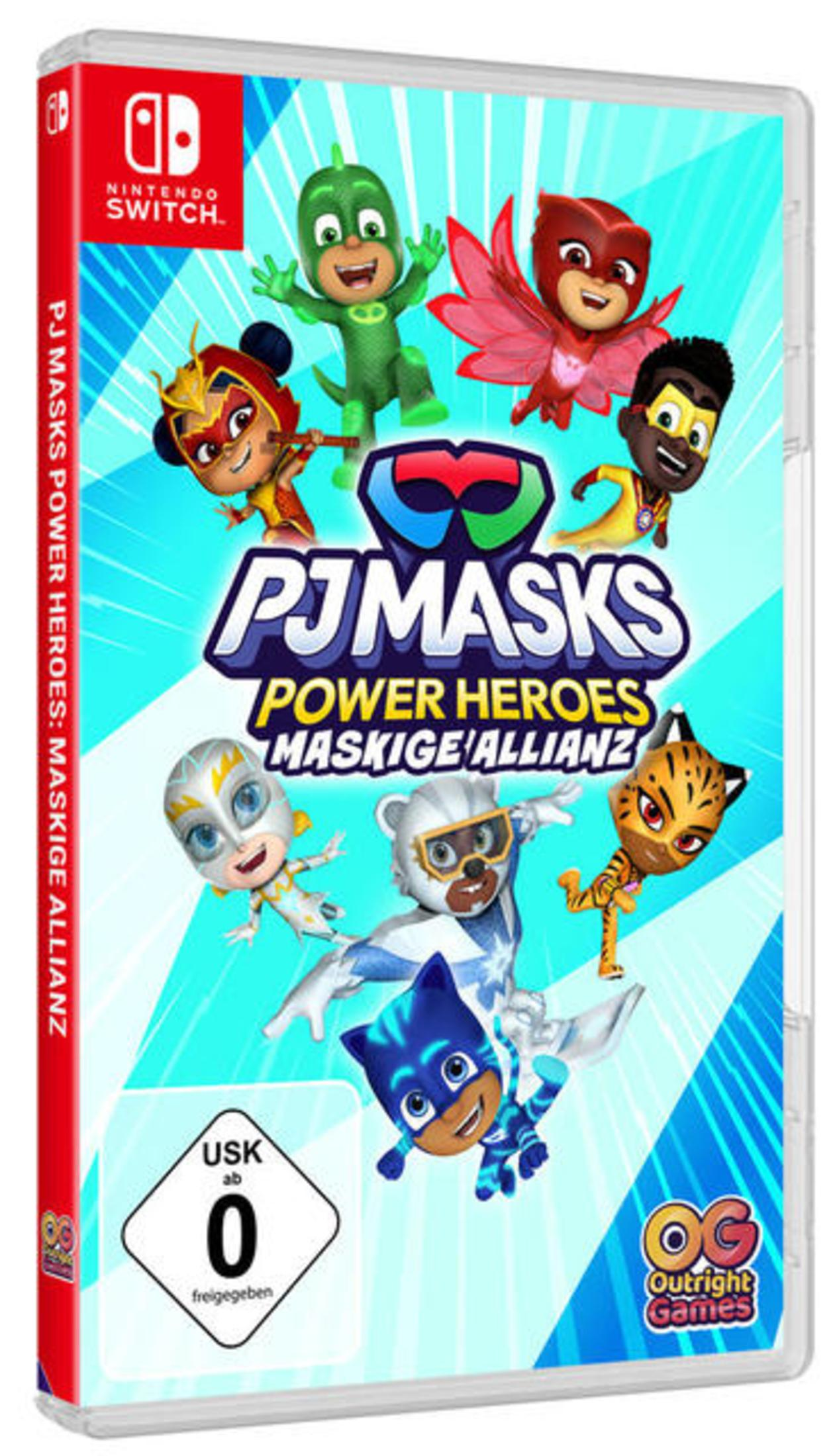 Custodia di gioco per Nintendo Switch con personaggi PJ Masks e titolo.