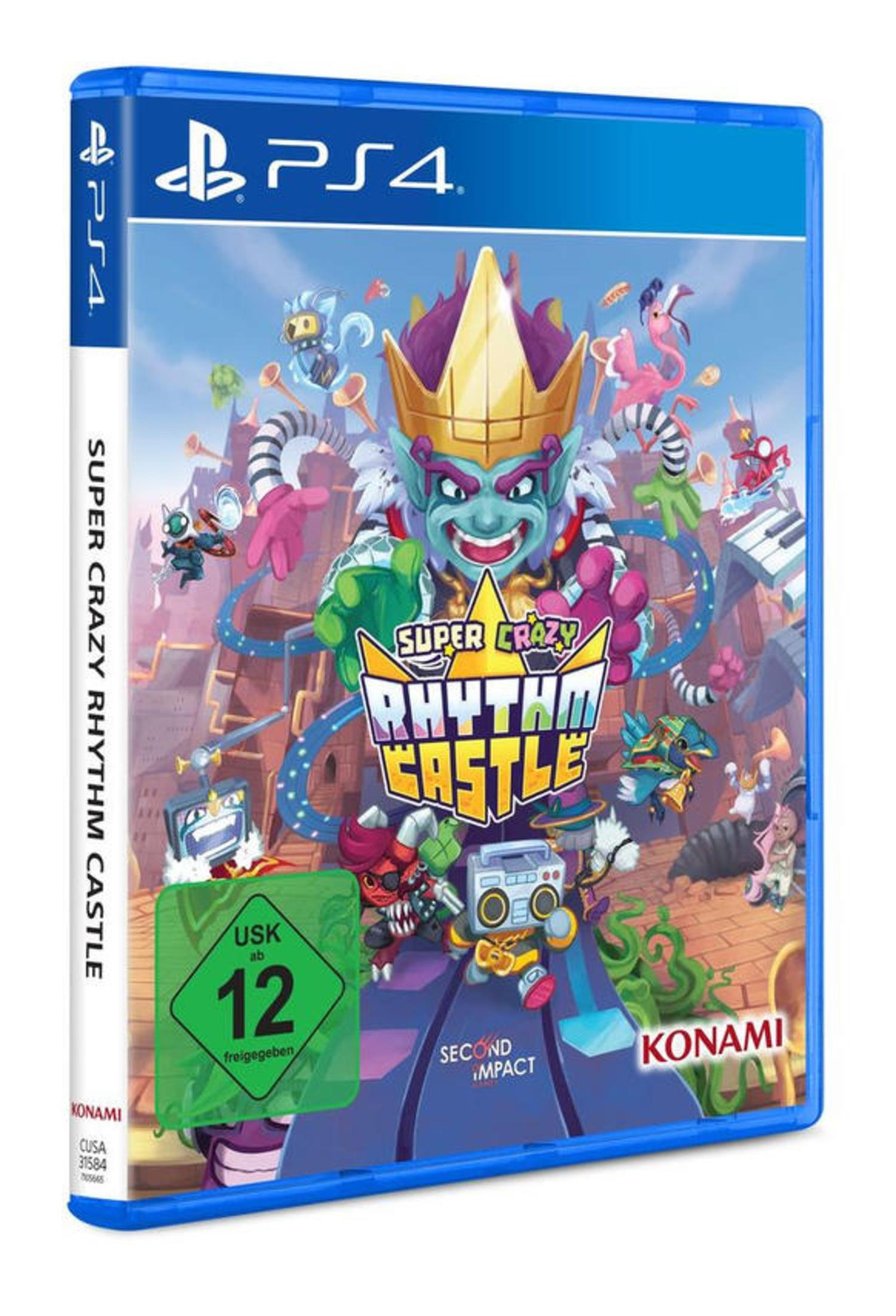 Un boîtier de jeu PS4 bleu avec un titre et des personnages colorés.