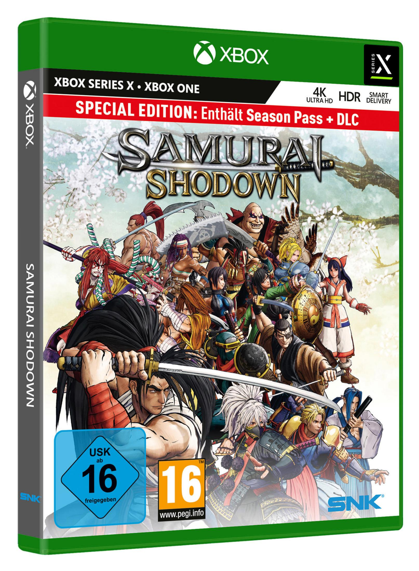 Spielbox für Samurai Shodown. Enthält viele Charaktere in Kampfpose. Xbox Series X, Xbox One.