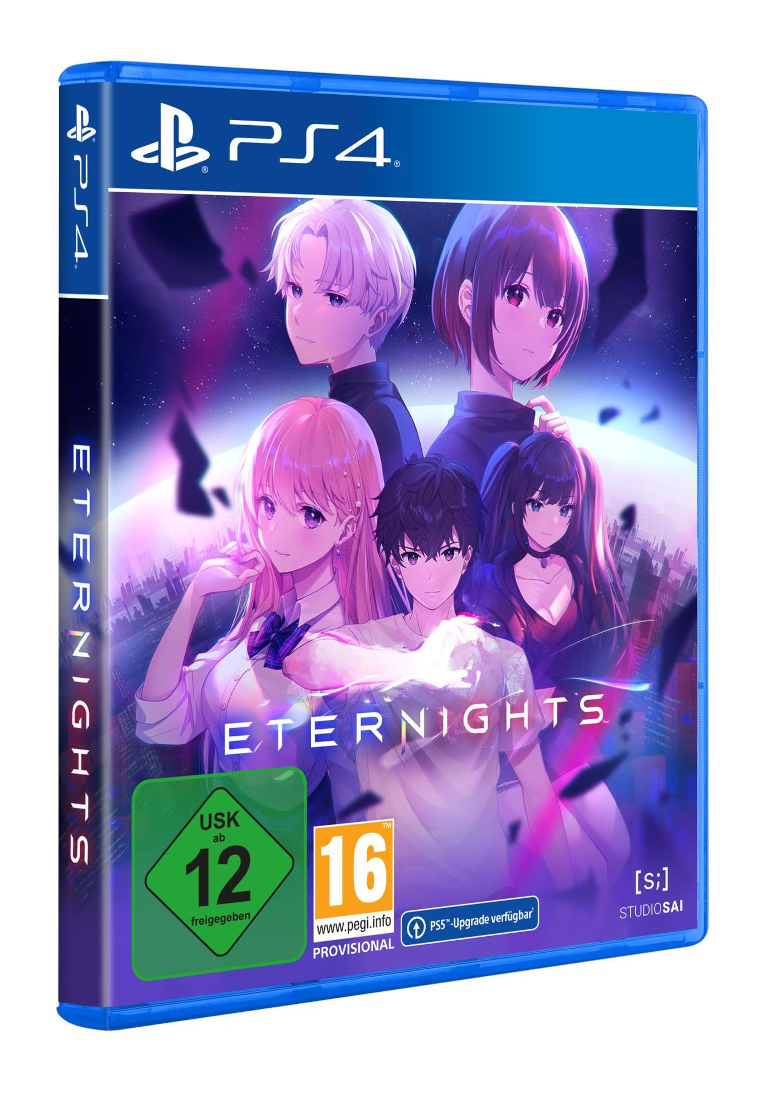 PS4-Spielcover für 'Eternights' mit Anime-Charakteren.