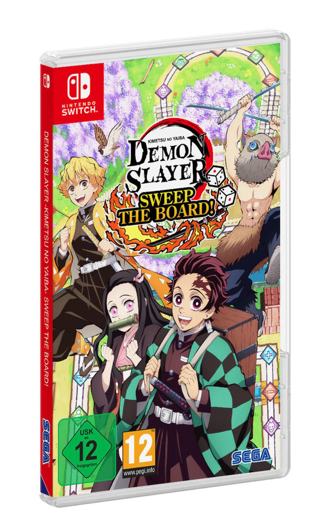 Videospielhülle für Demon Slayer: Sweep the Board! mit animierten Charakteren.