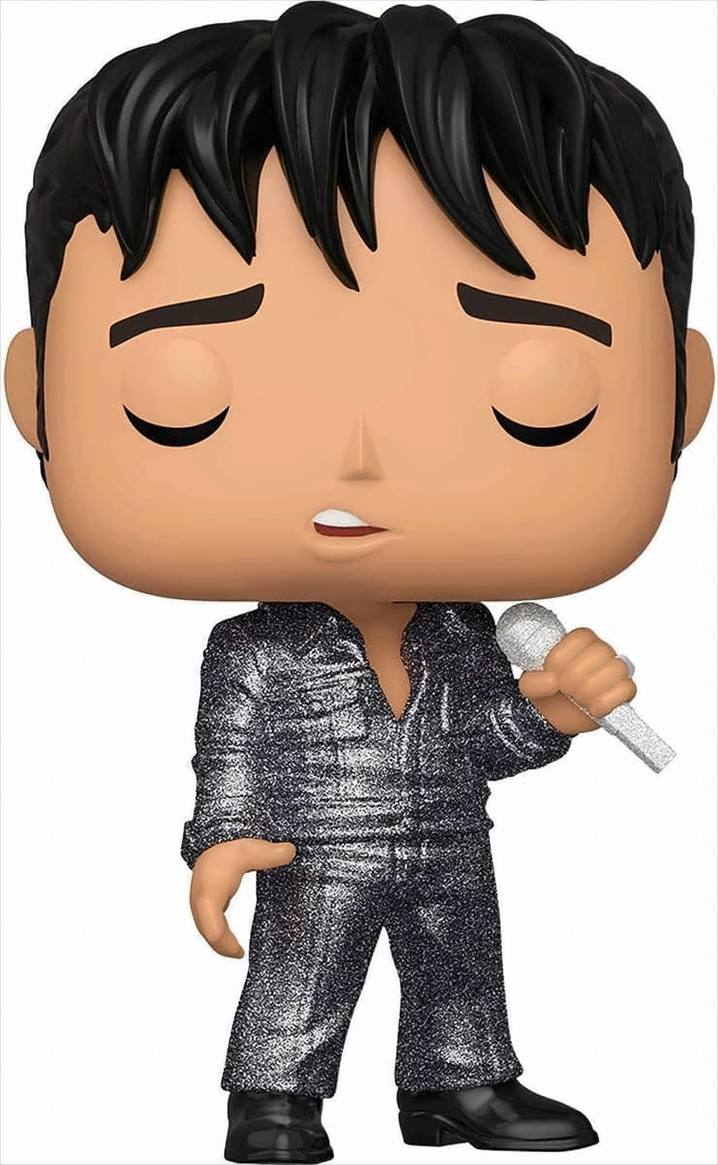 Figura Funko Pop di Elvis Presley. È un Funko Pop di Elvis in un completo di paillettes argentate.