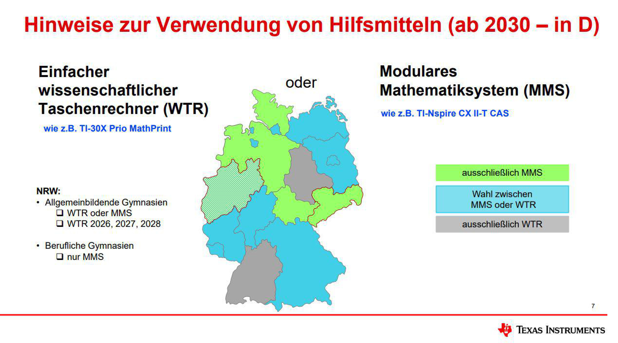Una mappa della Germania mostra diverse regioni colorate per rappresentare l'uso delle calcolatrici nelle scuole.