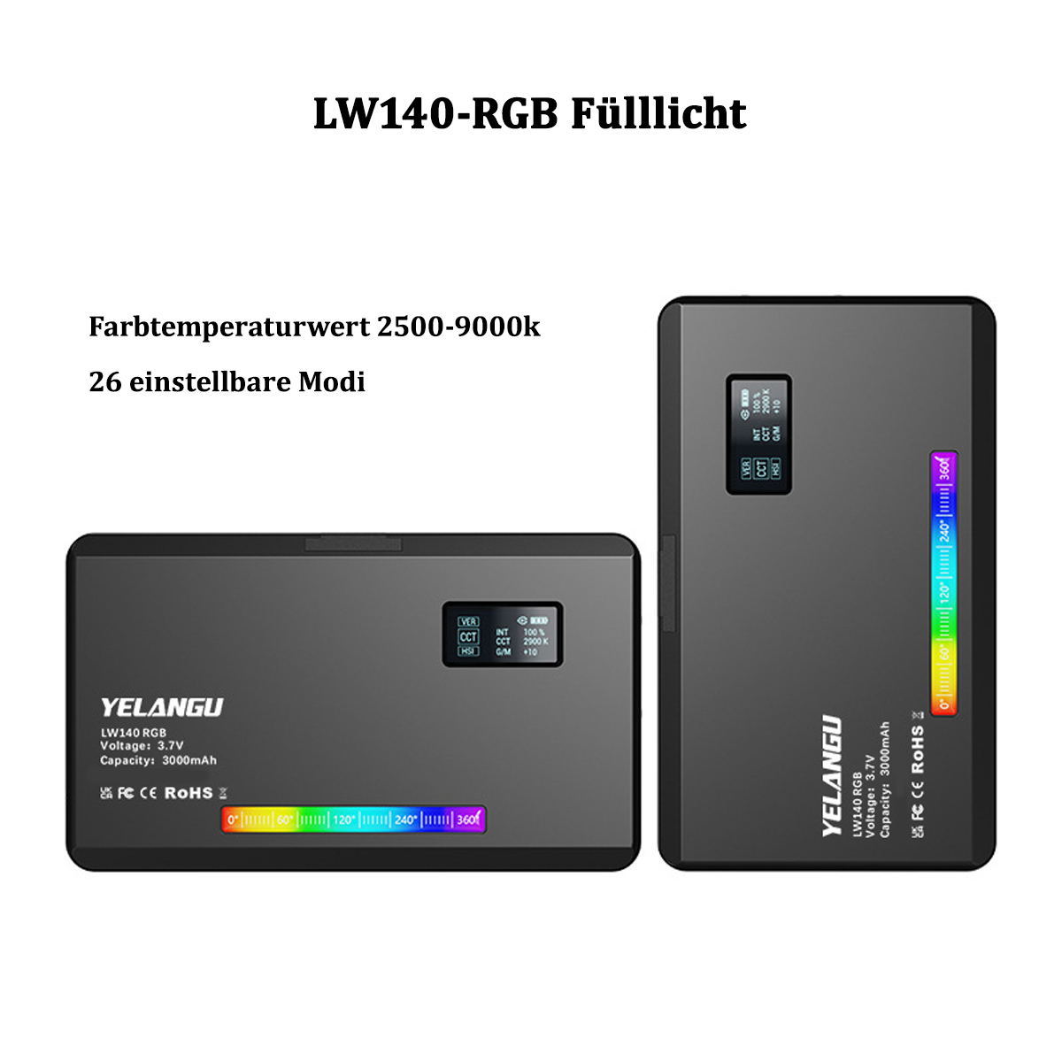 Ein schwarzes und dunkelgraues 65-W-GaN-Ladegerät mit zwei Anschlüssen und Stecker.