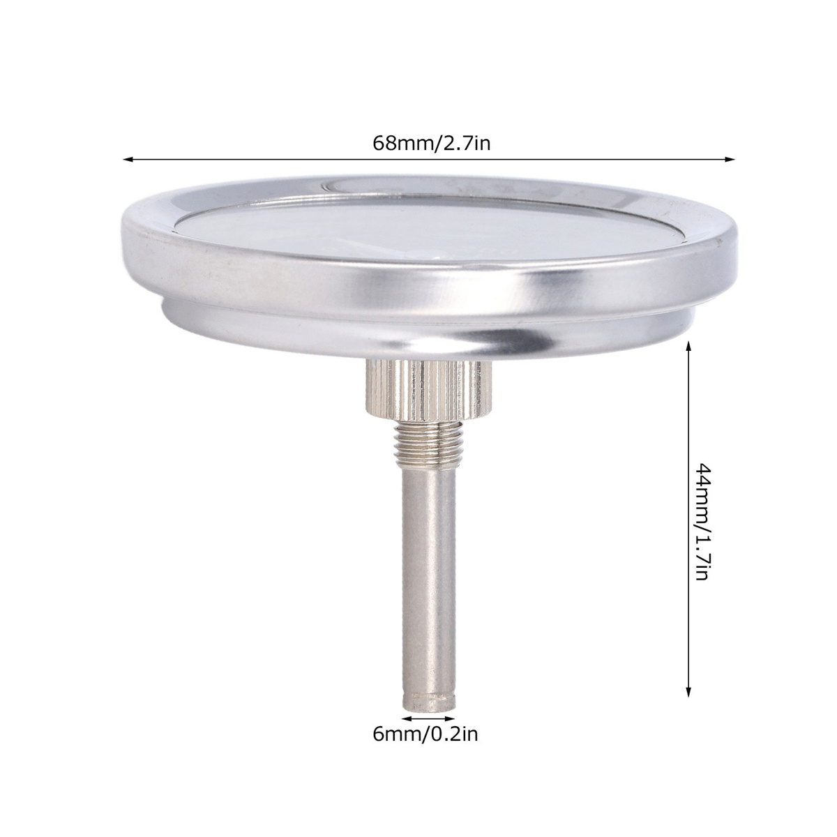 Ein Metallthermometer mit Messungen in Millimetern und Zoll.