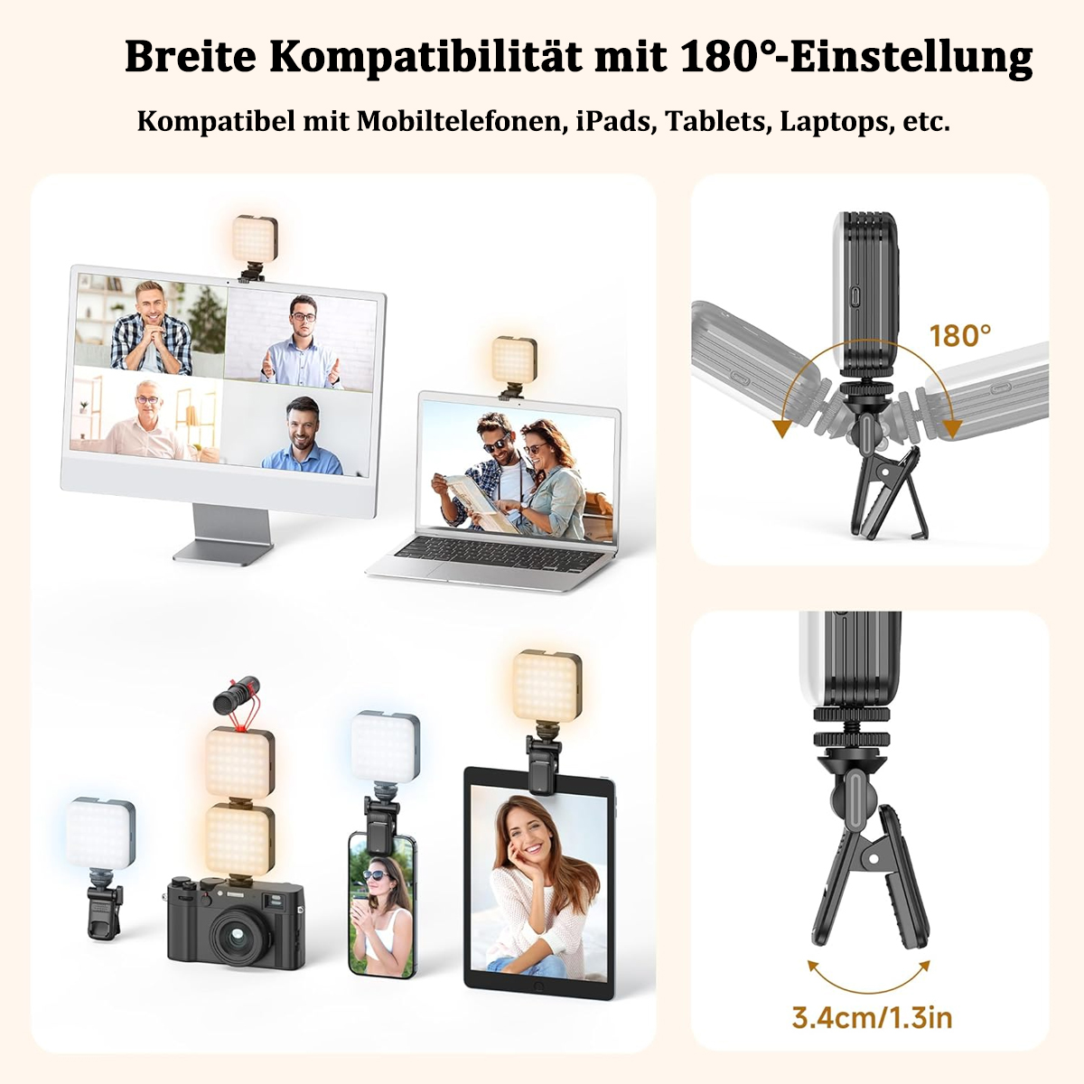 Eine Collage, die Geräte mit Lichtern oben zeigt.