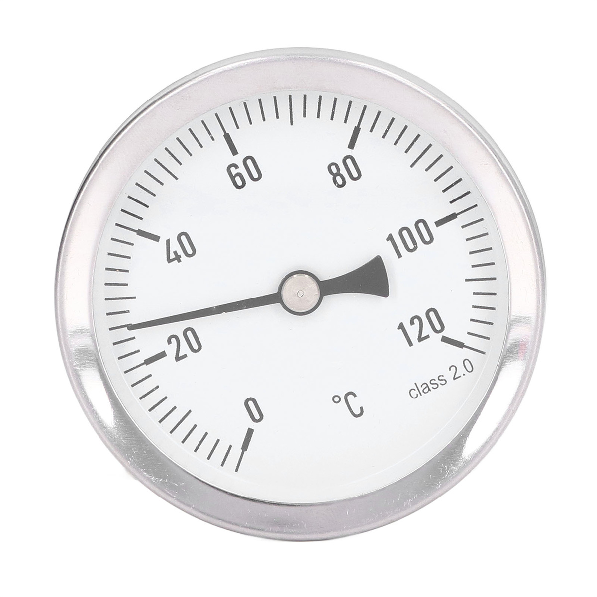 Ein rundes Thermometer mit einer Nadel, die auf etwa 20 Grad Celsius zeigt.