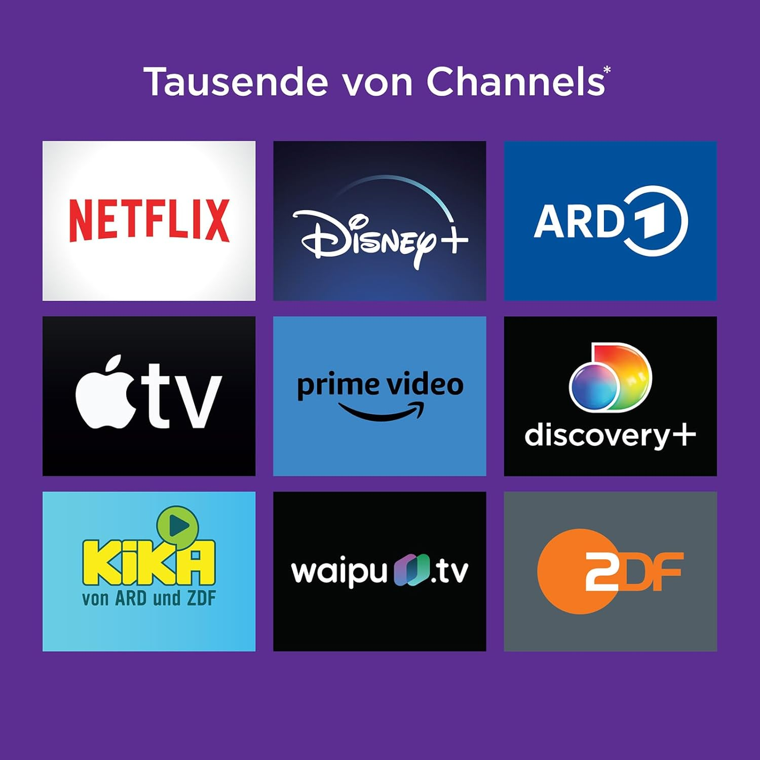 Logos von Streaming-Diensten auf lila Hintergrund, darunter Netflix, Disney+.