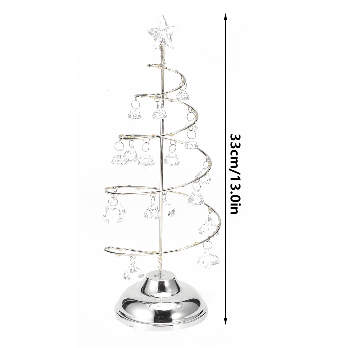 Silberner Spiral-Weihnachtsbaum mit Stern. Weißer Hintergrund, 33cm hoch.