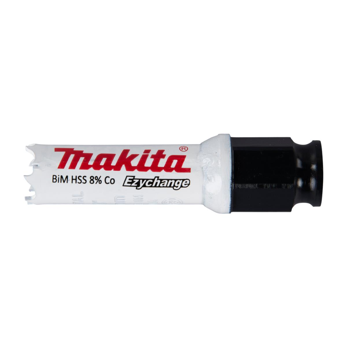 Ein silbernes und weißes Makita-Bohrfutter mit sichtbarem Markennamen.