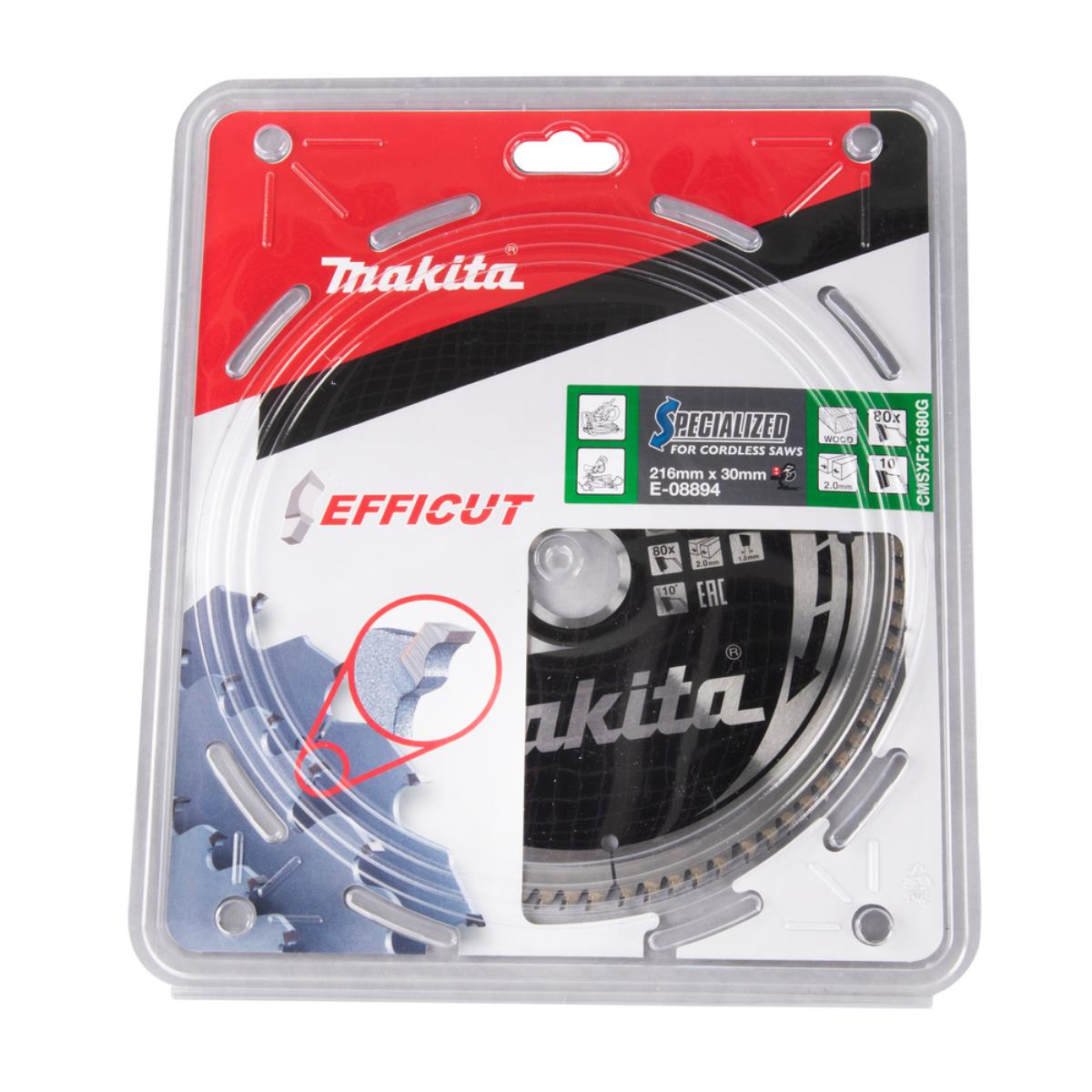 Ein Kreissägeblatt in Originalverpackung, die Marke ist Makita.