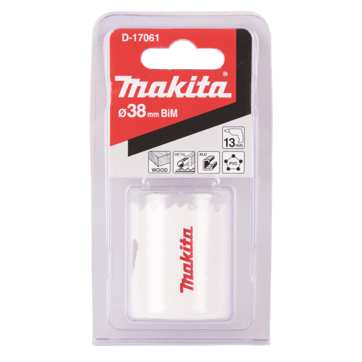 Ein Makita Lochsägensatz in einer transparenten Kunststoffverpackung.