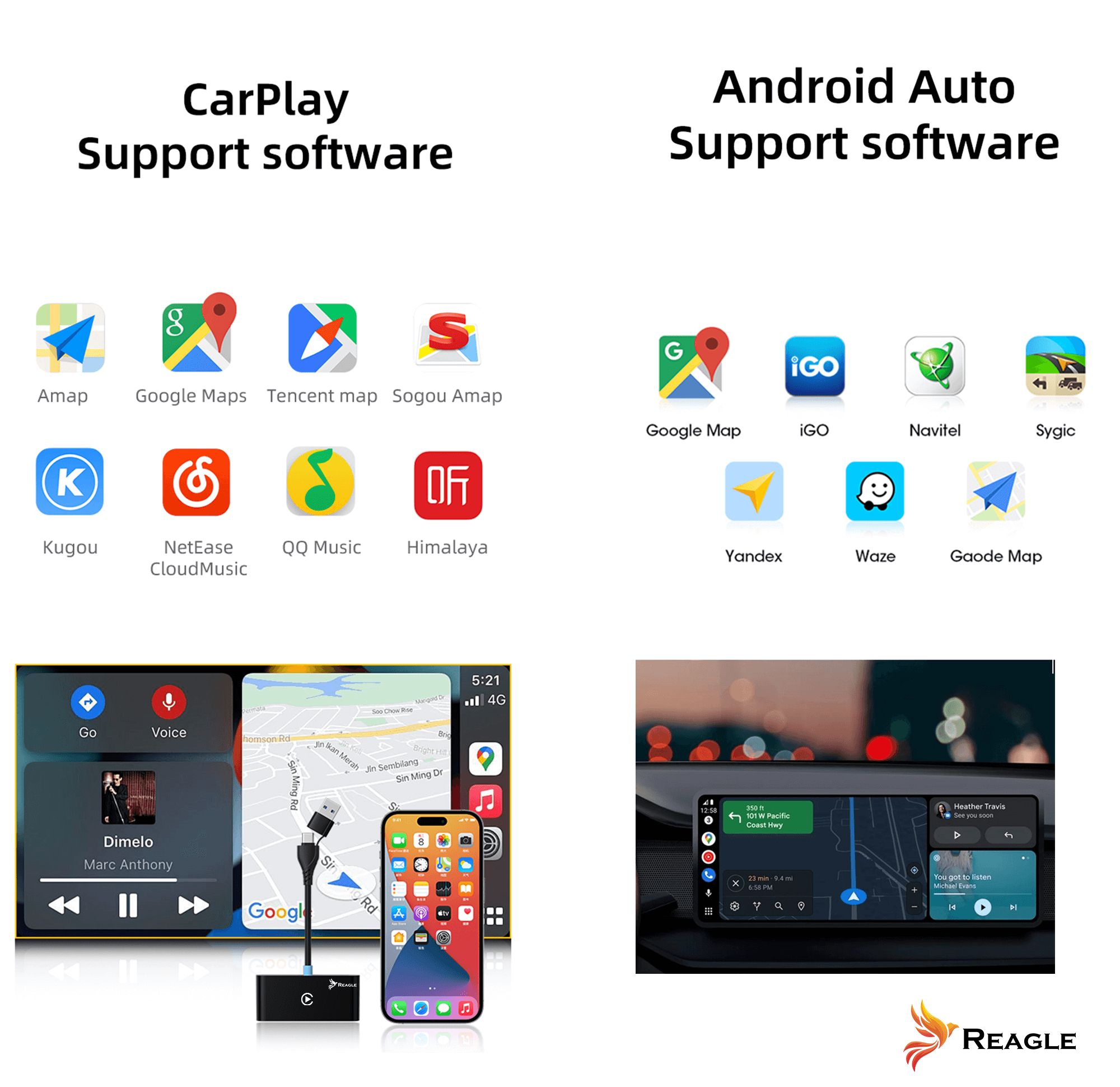 Porównanie oprogramowania obsługi CarPlay i Android Auto z telefonem.