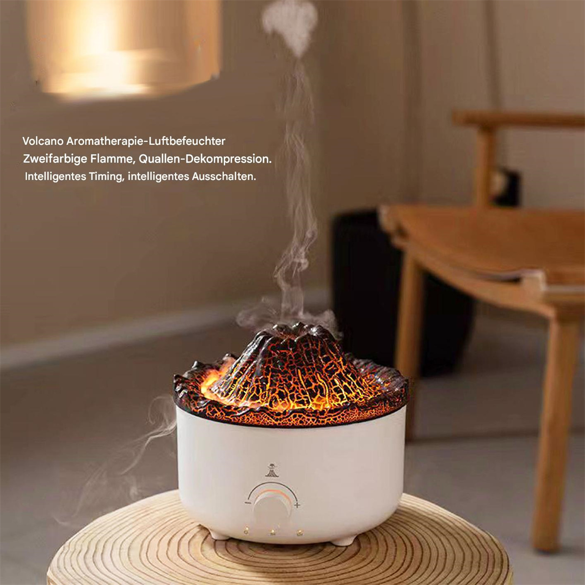 Vulkan-Aromatherapie-Luftbefeuchter mit leuchtendem Lava-Design.