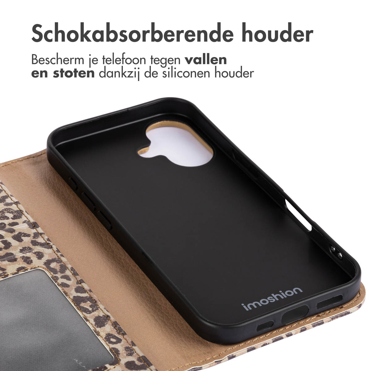 Une coque de téléphone avec un motif léopard et un téléphone noir.