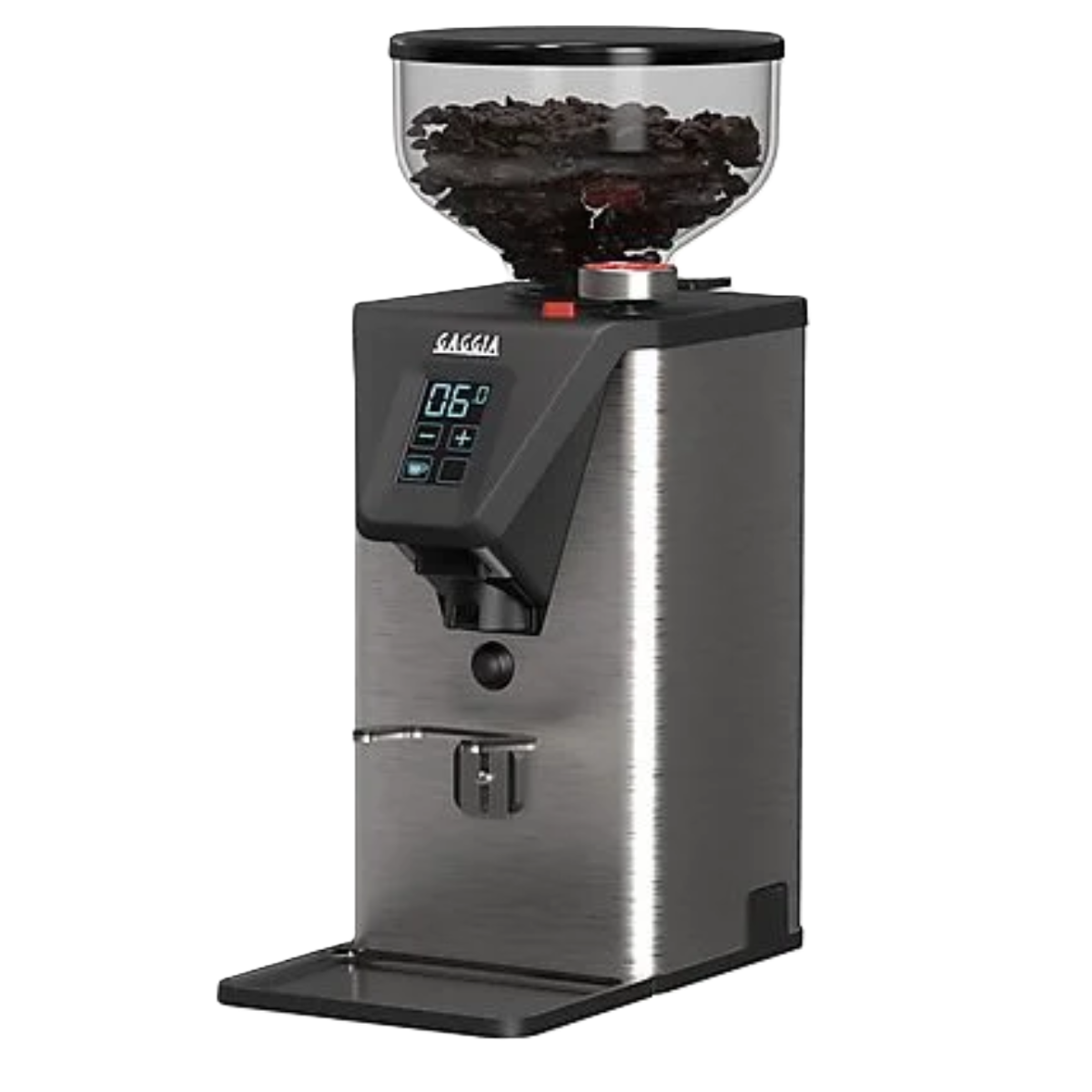 Koffiemolen met bonenreservoir en digitaal display, roestvrij staal.