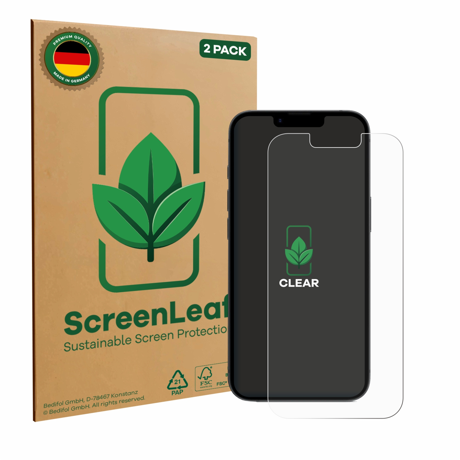 Telefon und Displayschutzbox, klarer Schutz auf dem Telefonbildschirm.