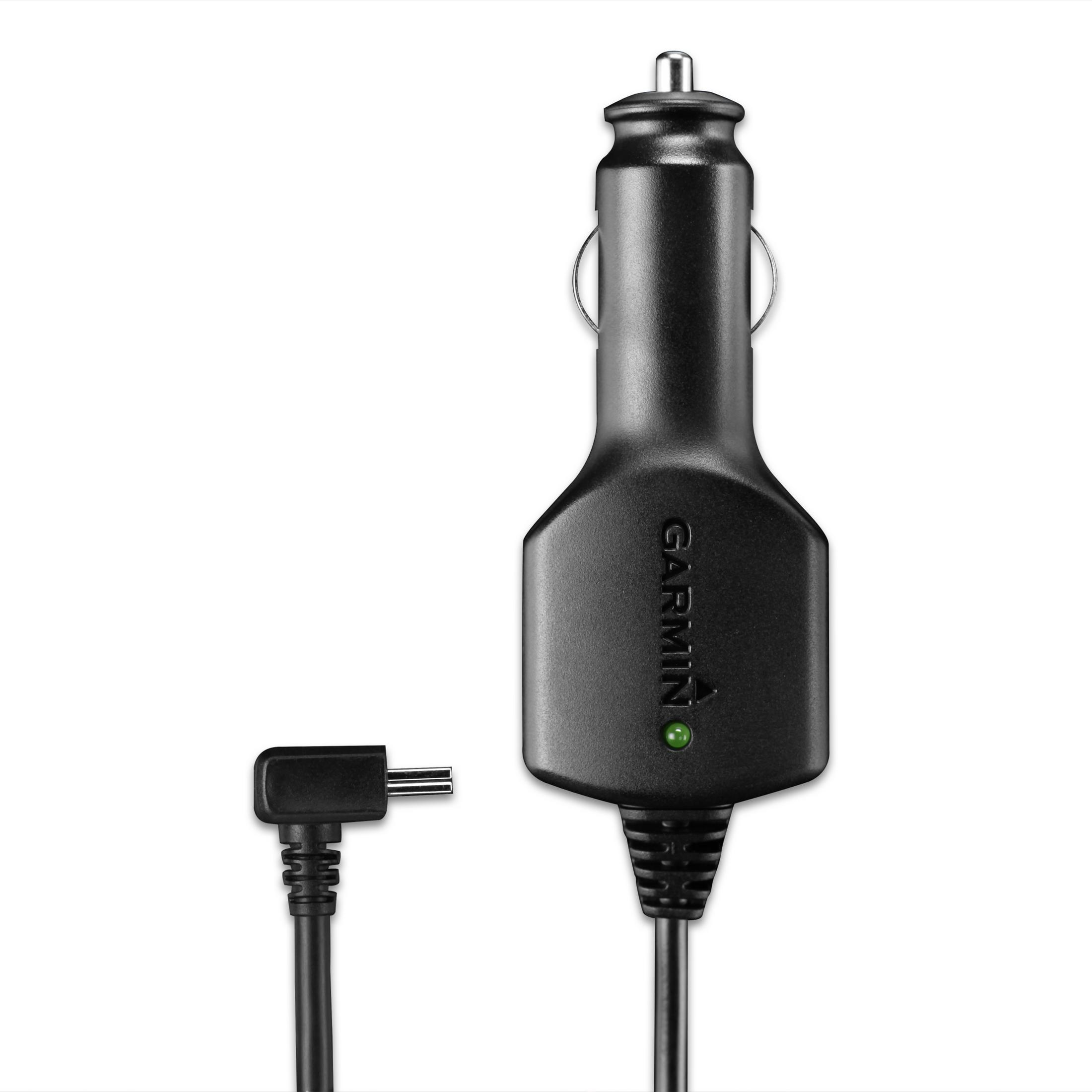 Schwarzes Autoladegerät mit grünem Licht und Kabel.