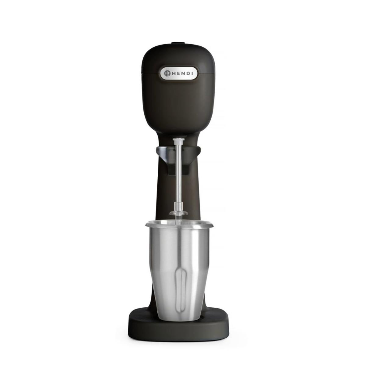 Schwarzer Milchshake-Maker. Silberner Becher am Boden. HENDI-Logo.