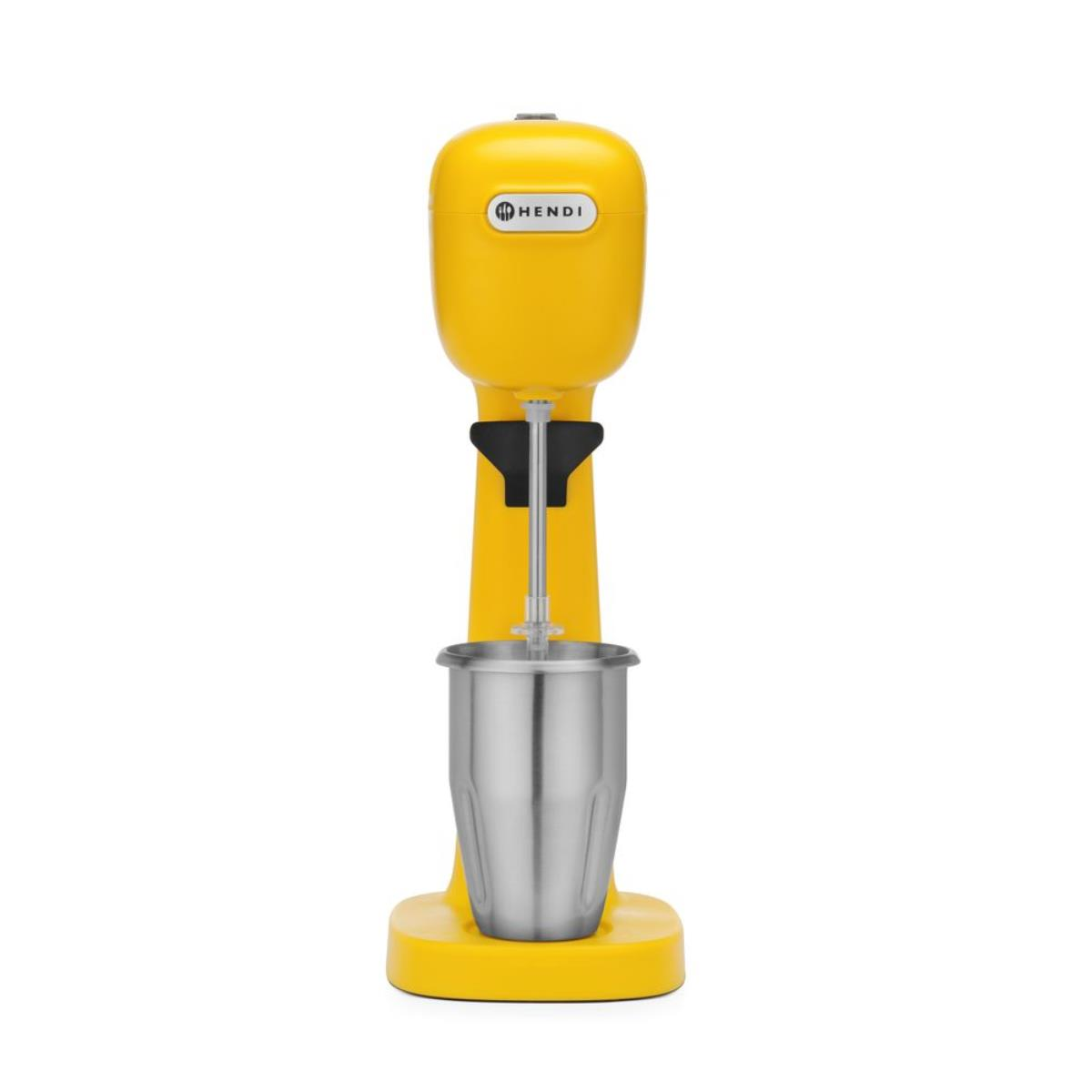 Frullatore per milkshake giallo con tazza in acciaio inossidabile.