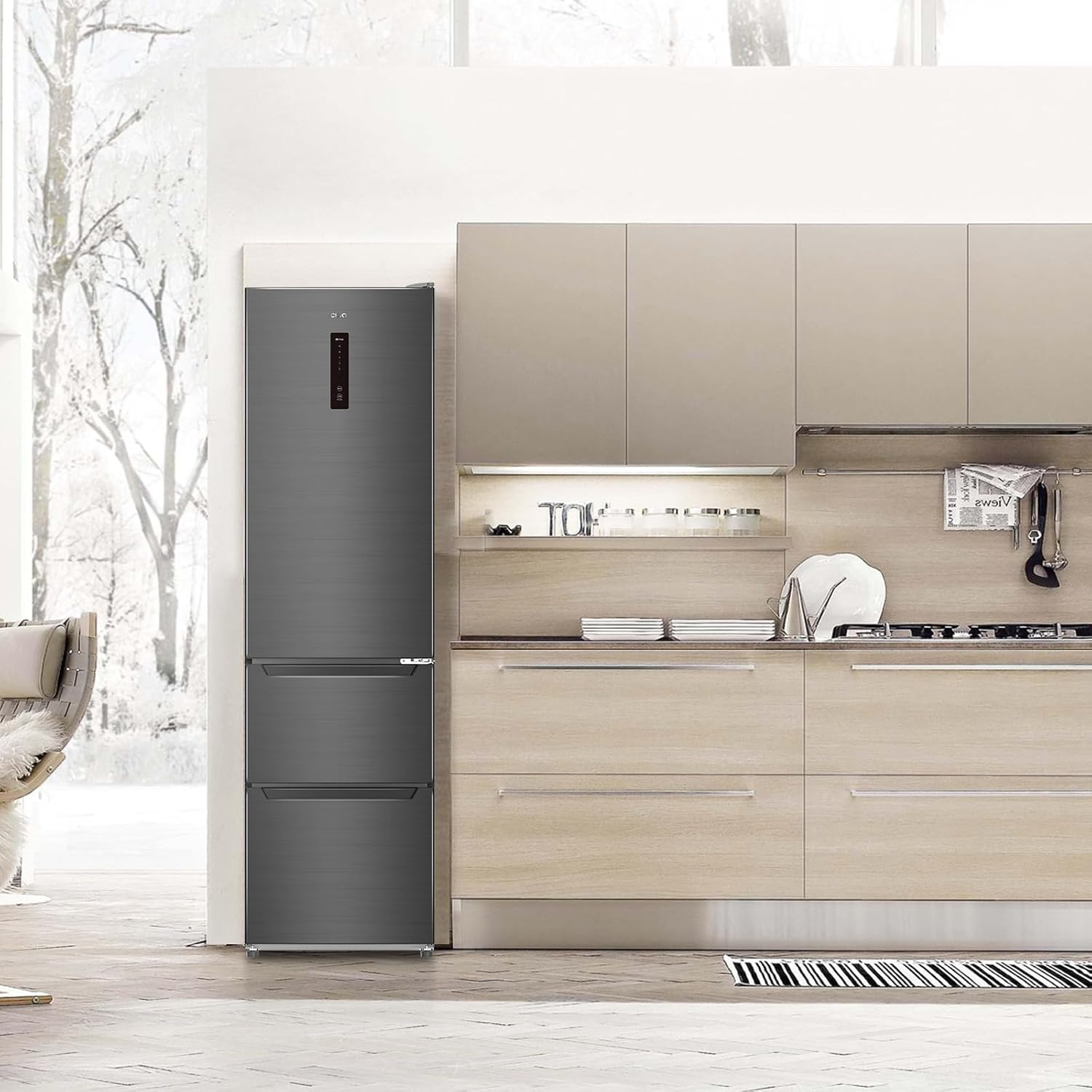Une fiche d'information produit pour un lave-linge CHIQ, détaillant l'efficacité énergétique et les spécifications.