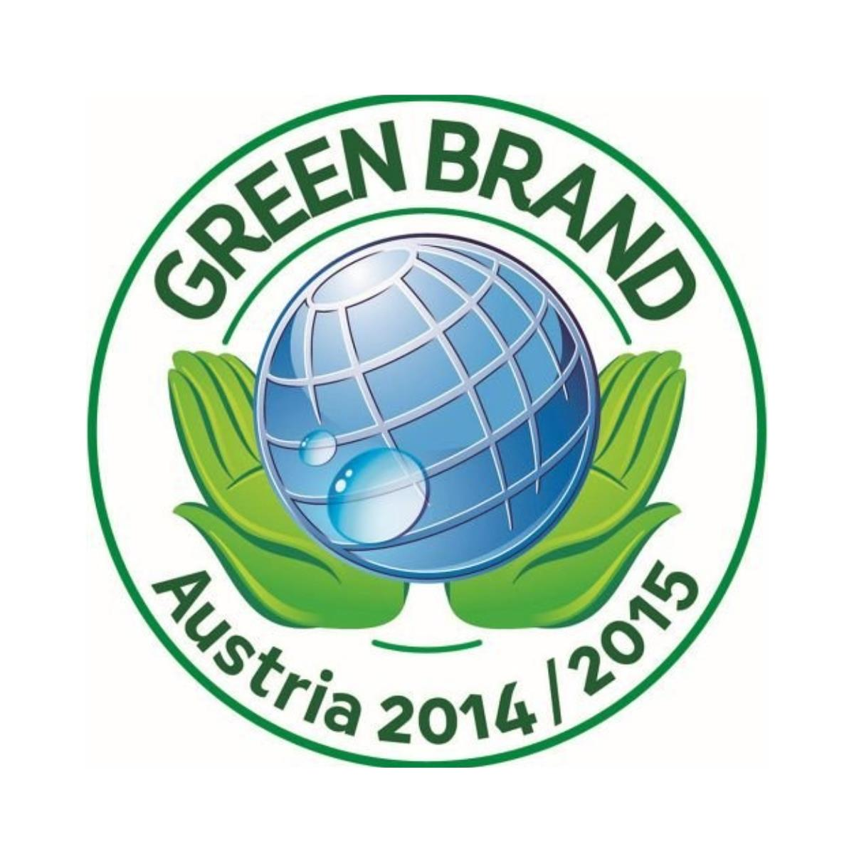 Un logo de marque vert avec un globe dans les mains et du texte.