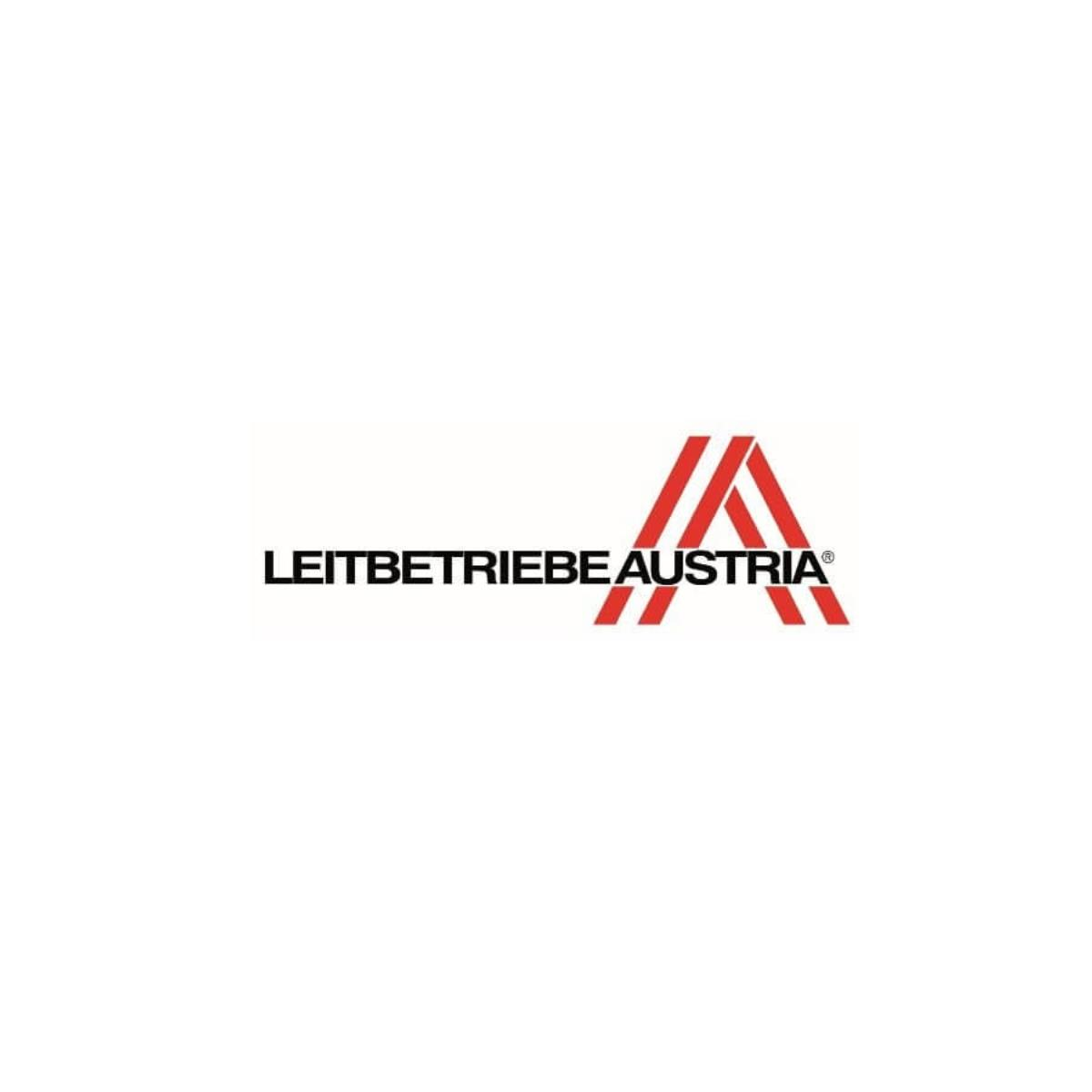 Leitbetriebe Austria Logo in Rot und Weiß auf weißem Hintergrund.