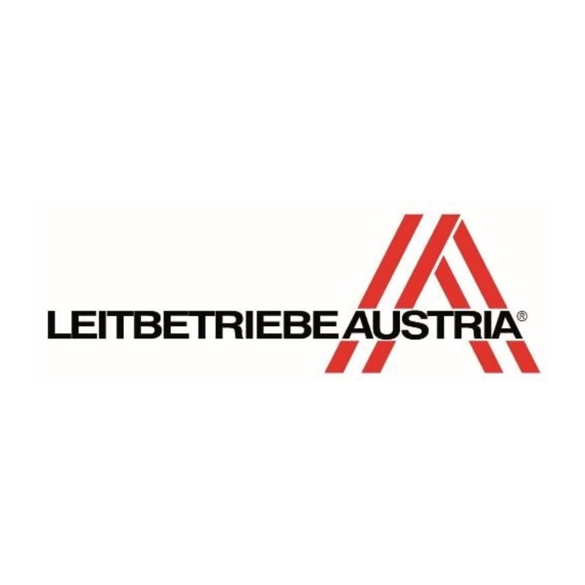 Das Logo für Leitbetriebe Austria, ein rot-schwarzes Logo.