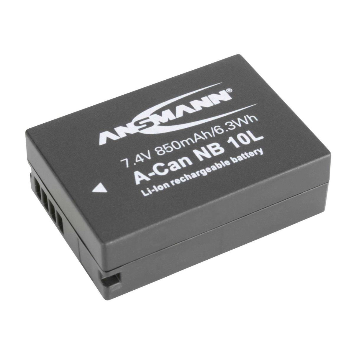 Schwarze ANSMANN Batterie, beschriftet mit Spannungs- und Kapazitätsinformationen, auf weißem Hintergrund.