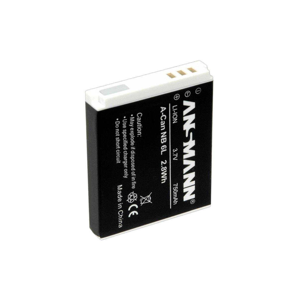 Schwarze ANSMANN Batterie mit weißen Etiketten und Text.
