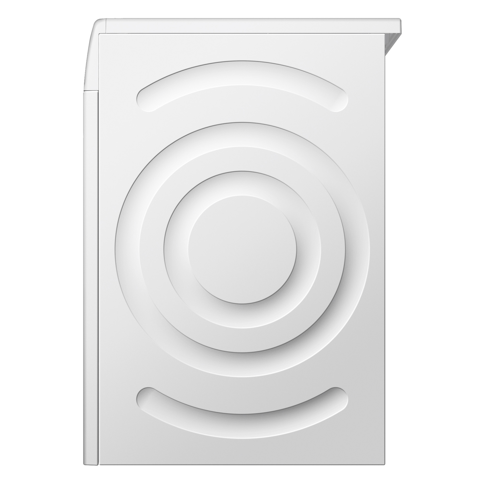 Biały front urządzenia z koncentrycznymi okręgami i prostokątnymi sekcjami górnymi i dolnymi.