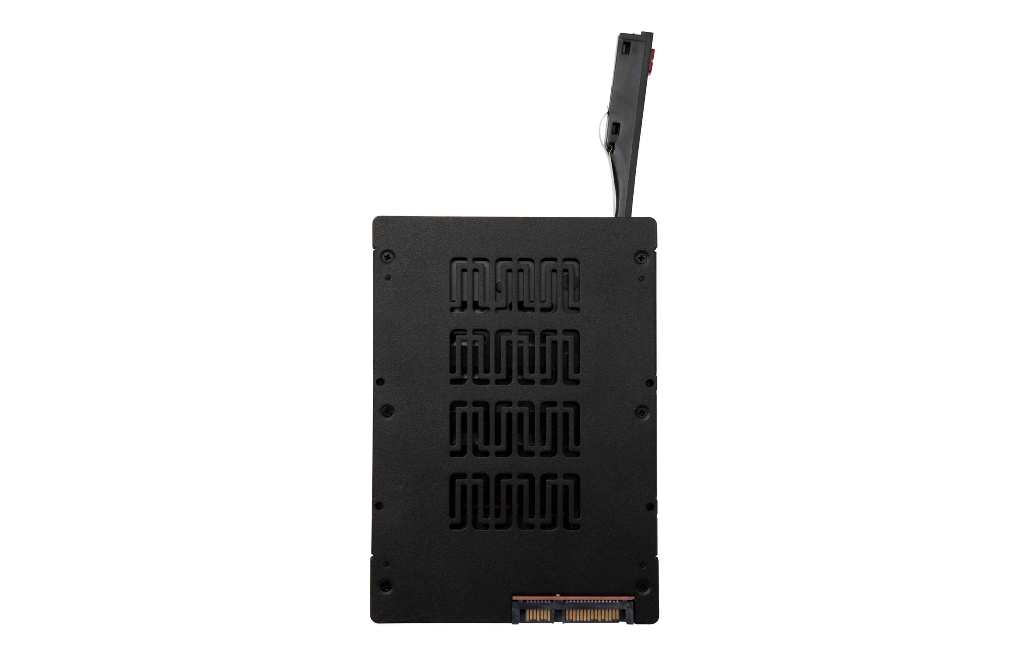 Eine schwarze SSD mit einem dekorativen Muster auf der Seite.
